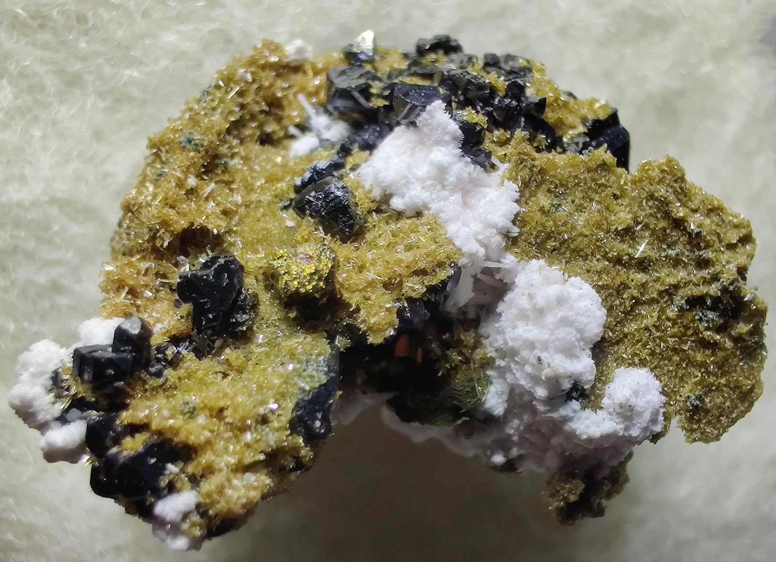 Epidote, Sphalerite, Chalcopyrite crystals etc. Silverton, Colorado. 2.2 cm.