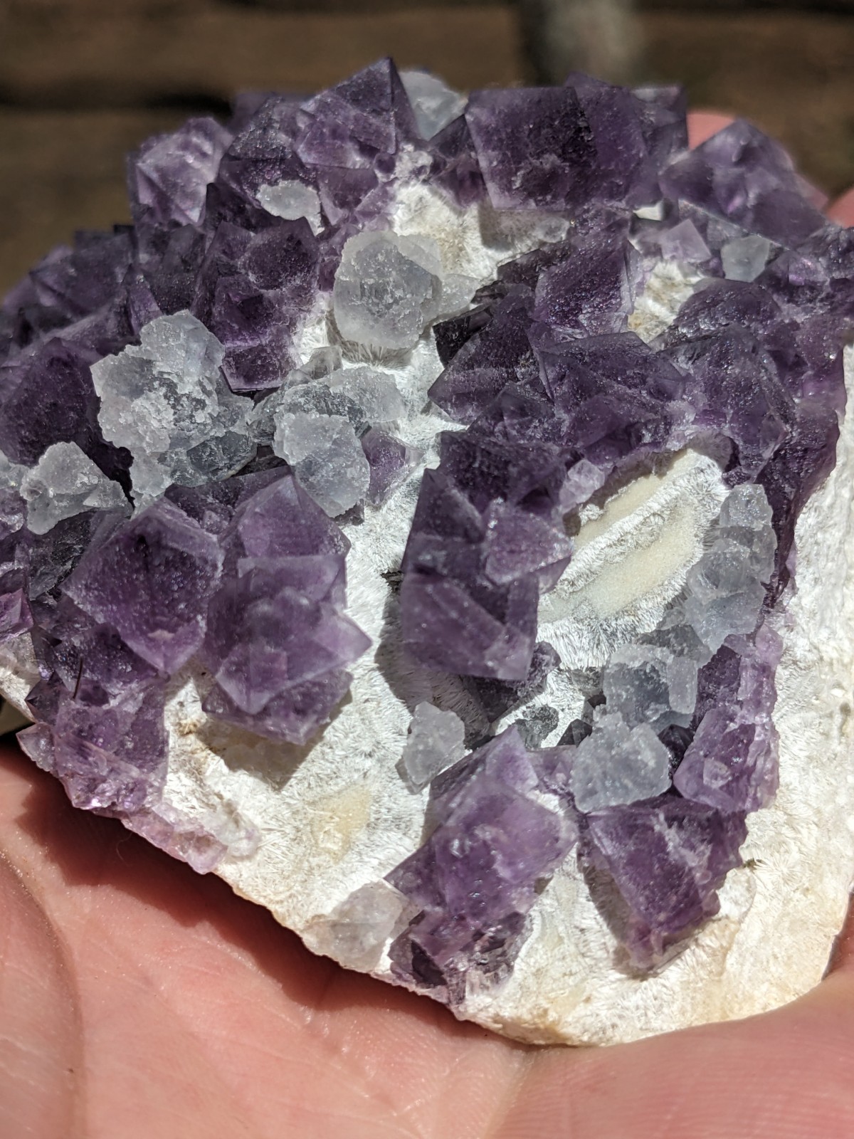 Purple Octahedral Fluorite W/ Light Blue Crystals From De’an Mine Jiangxi China