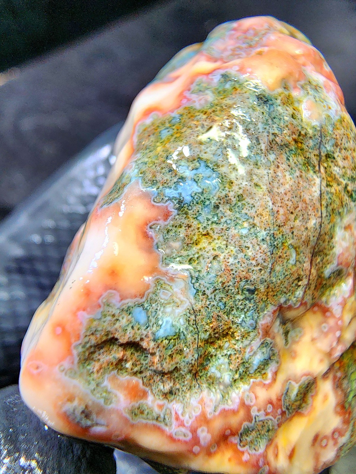 Rare Lake Superior Orbicular Moss Agate – Pink Blue & Green Chalcedony – 2.0 oz