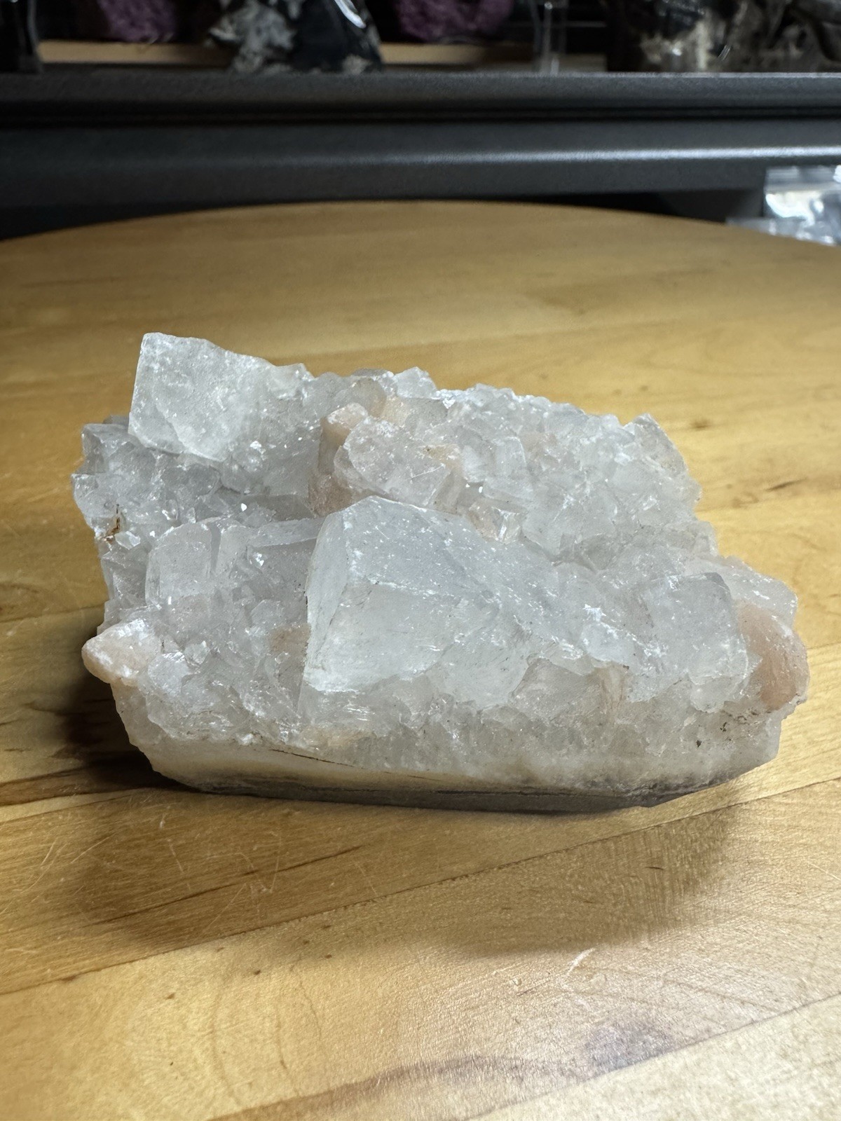 7099 Apophyllite With Stilabite India 1.5”T 2.0”W 3.4”L Wt. 8 Oz.