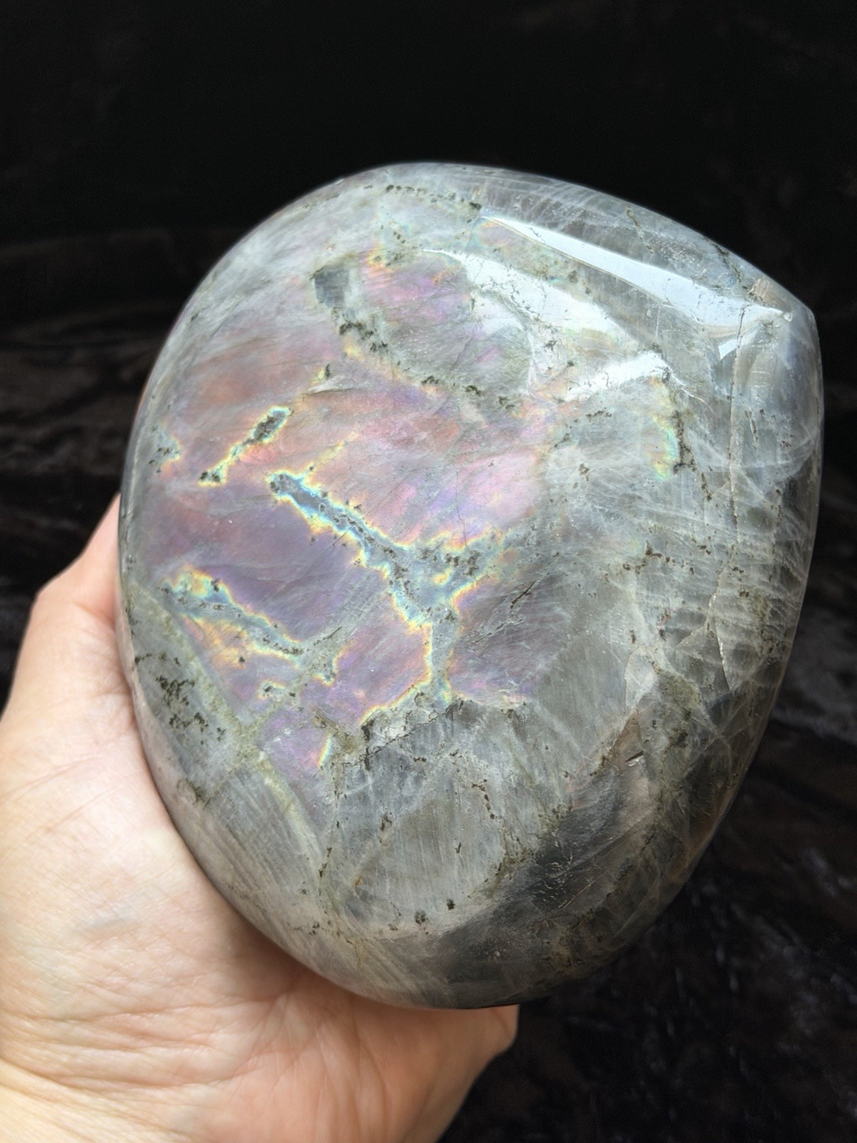 5.15” Large Purple Pink Orange Flash Labradorite Crystal Heart 1100 Grams