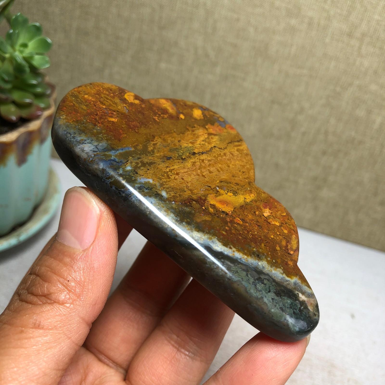 85mm Natural Ocean Jasper Hand carved clouds Crystal specimens 76g A4469