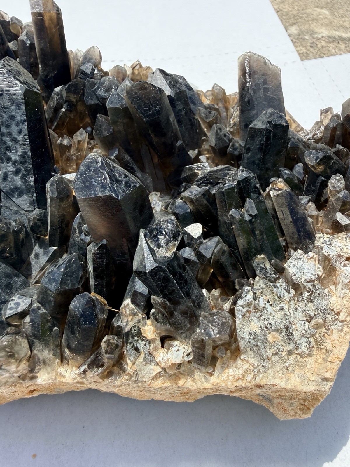 Large Smoky Quartz Cluster with Green Mineral Inclusion Raw Mineral Specimen