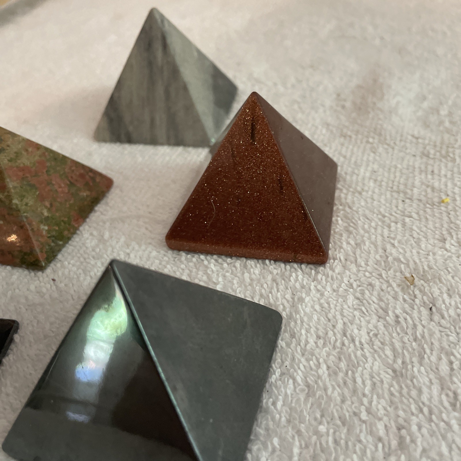Polished Lot Of 5 Stone Pyramid Paperweight Egyptian Egypt mystic library travel