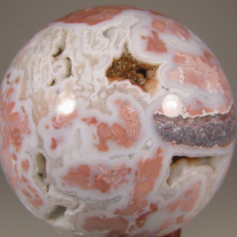 2.7″ PINK AGATE Polished Gemstone Sphere Ball w/ Stand – Brazil – 69mm