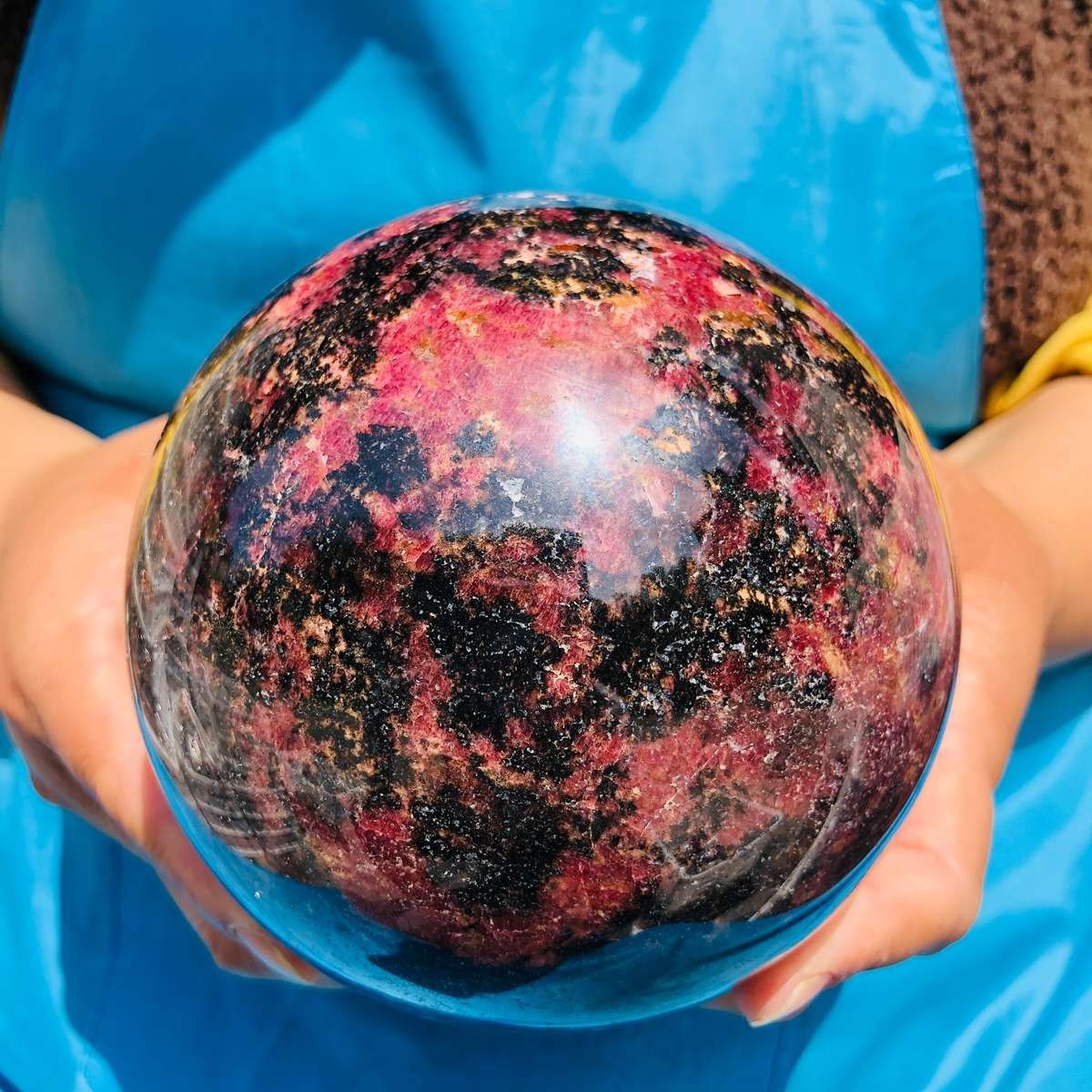 6.35LB Natural Rhodonite Crystal Sphere Pink Black Healing Gem Stone 4800