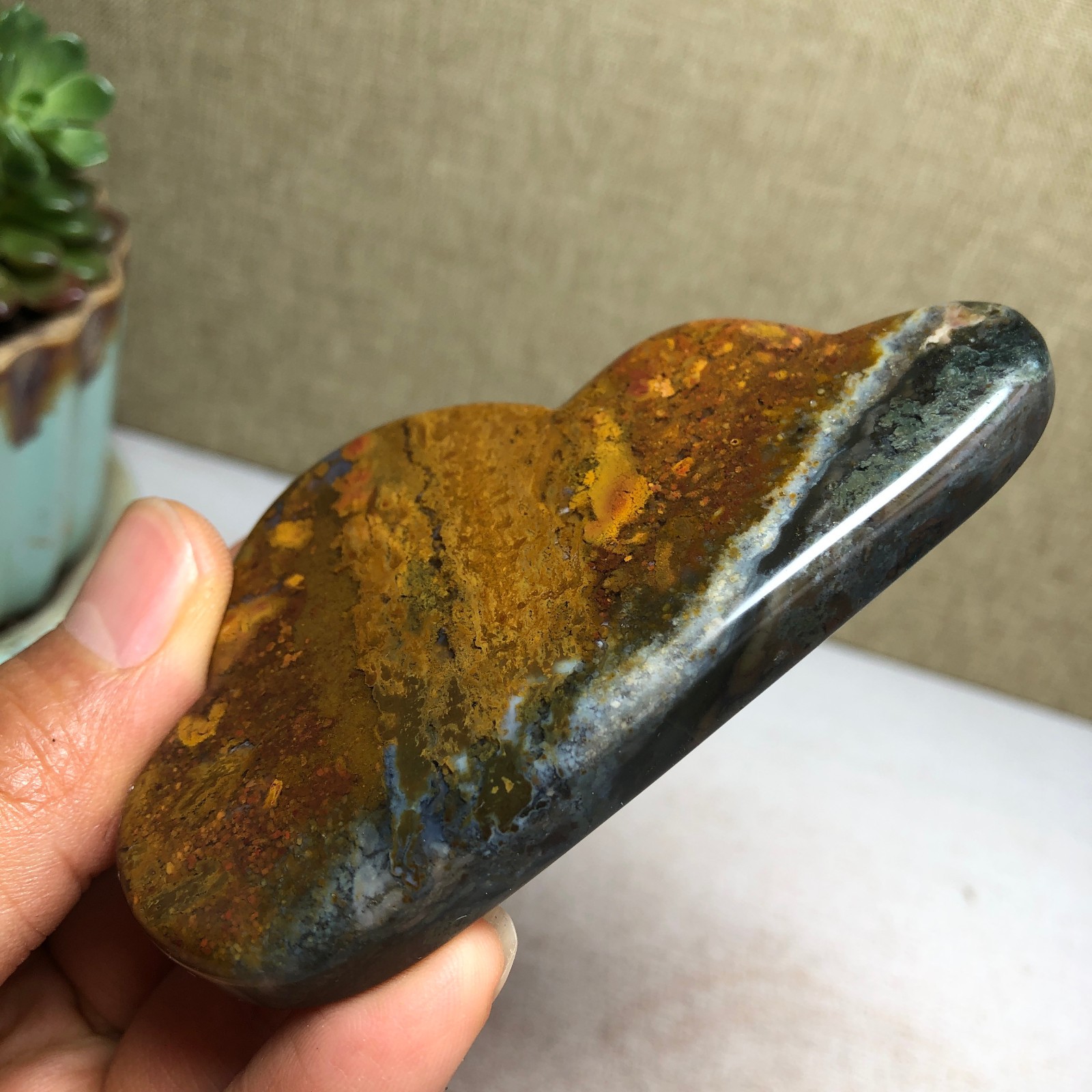 85mm Natural Ocean Jasper Hand carved clouds Crystal specimens 76g A4469