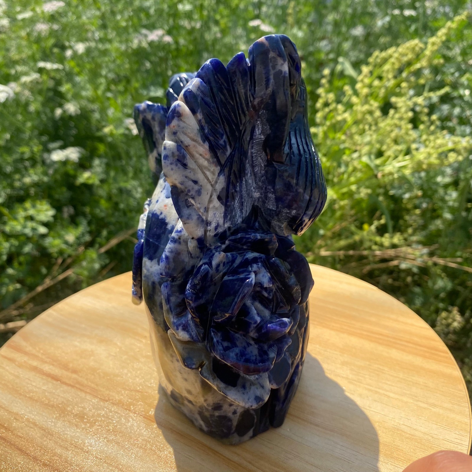 4.62LB Natural Blue Vein Stone Phoenix Carving, Home Decoration