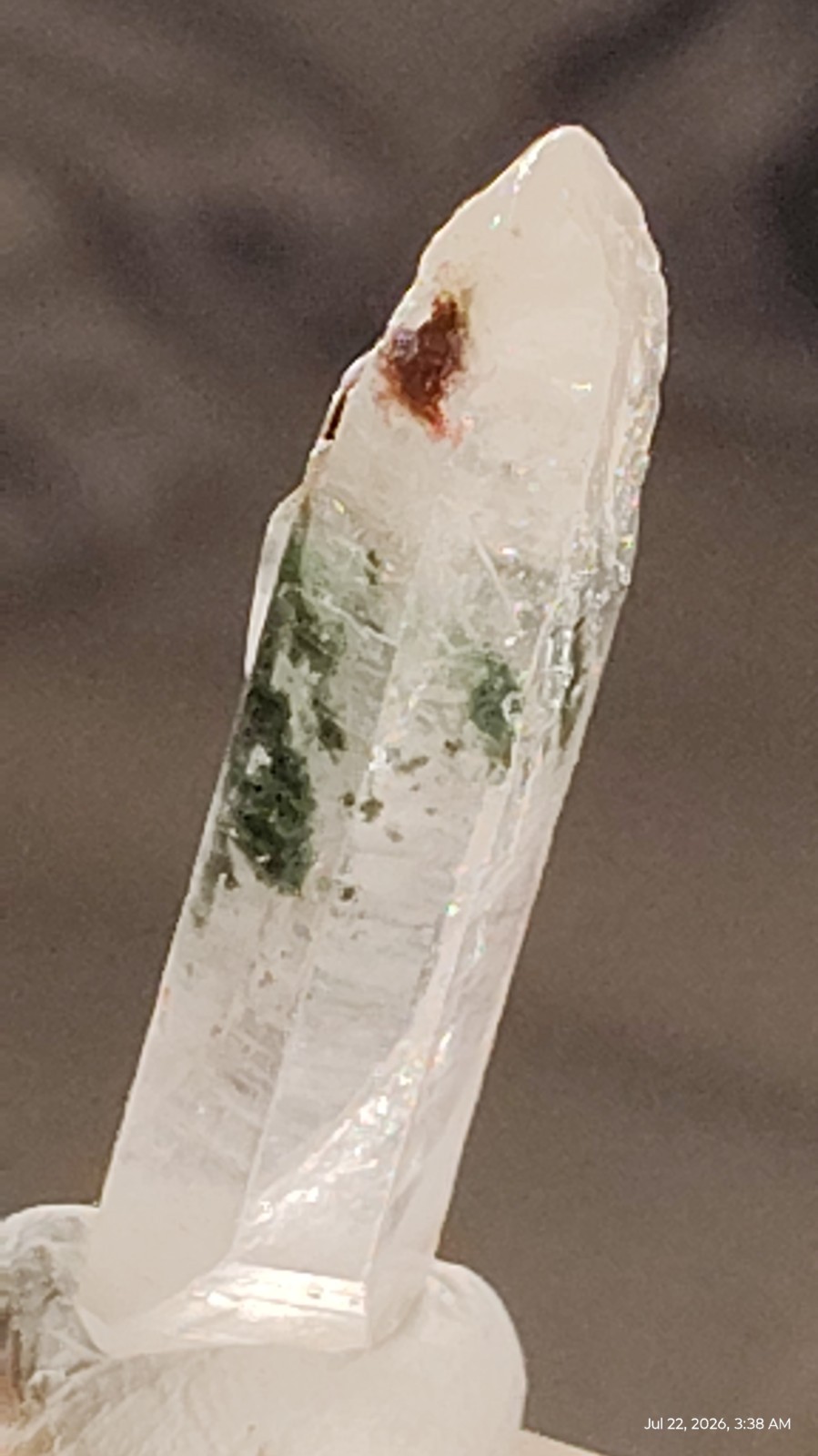 34mmNatural Striated Green Phantom Quartz, Sichuan China–Mossy Epidote Inclusion
