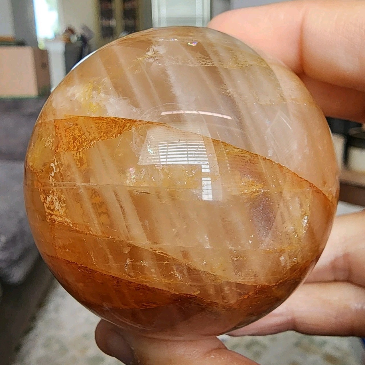 Natural Polished Yellow Fire Quartz 2.5″ Sphere with Light Stand – USA
