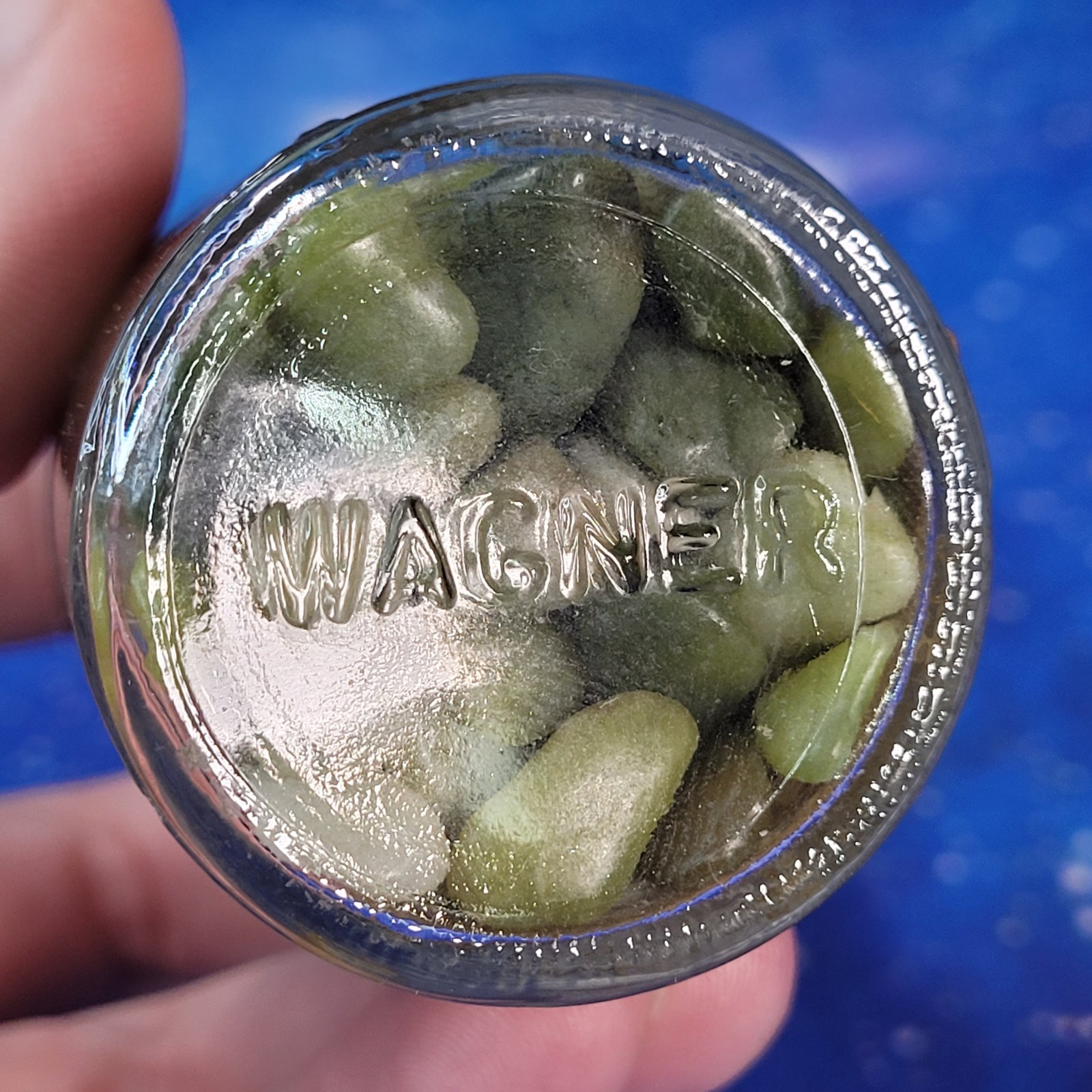 4oz Serpentine Crystal Tumbles in Apothecary Vintage Glass Jar Wagner Spice