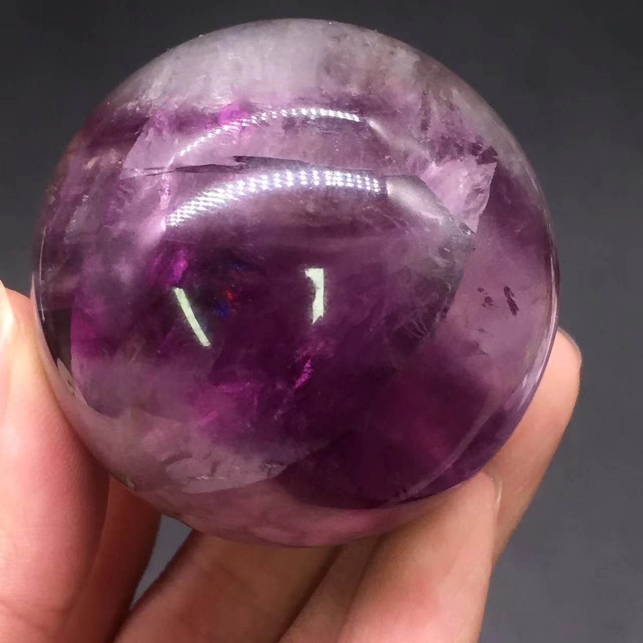 Natural Purple Fluorite Quartz Crystal Carved Ball&Free Stand Healing Reiki 52mm
