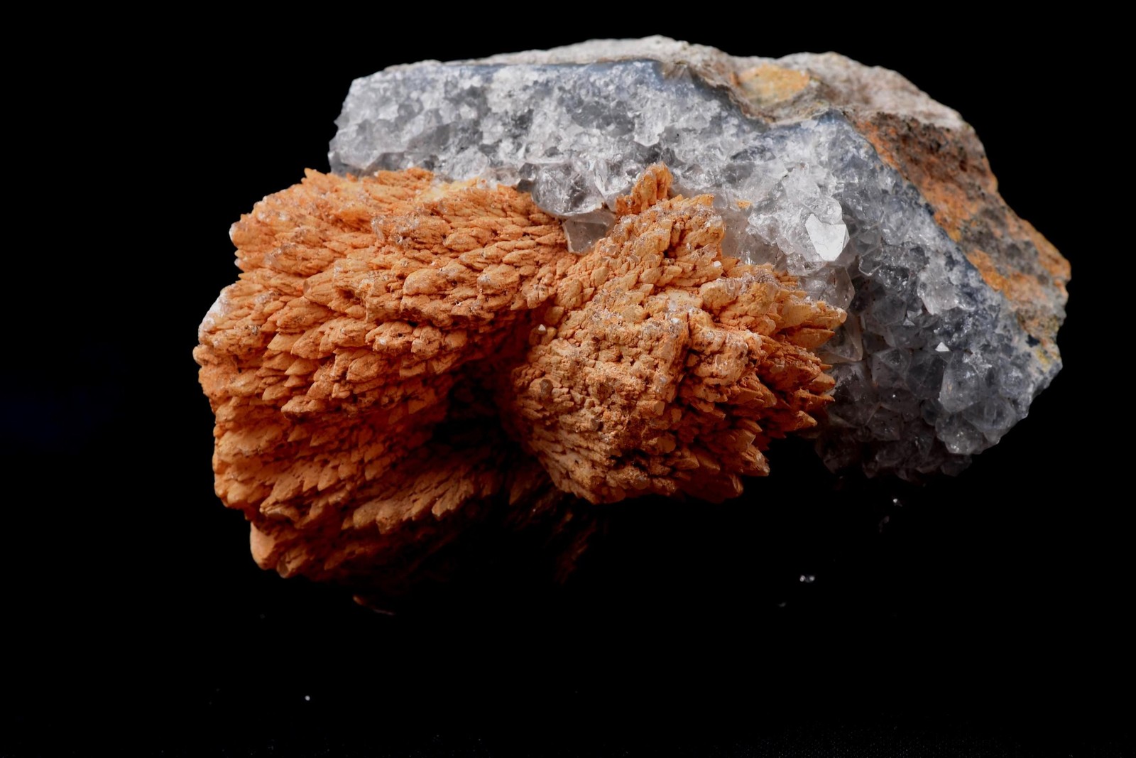 Peach stilbite flower on quartz helps with psychic knowing and intuition #8182