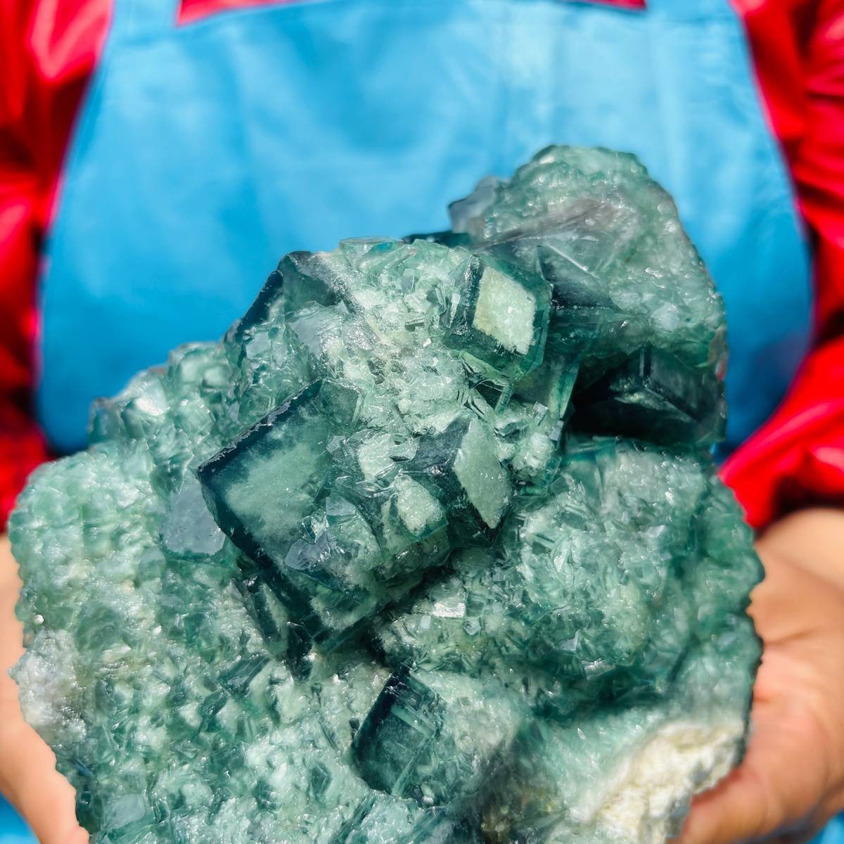 3.93LB Natural Green Fluorite Crystal Cluster Cubic Fluorite Specimen healing
