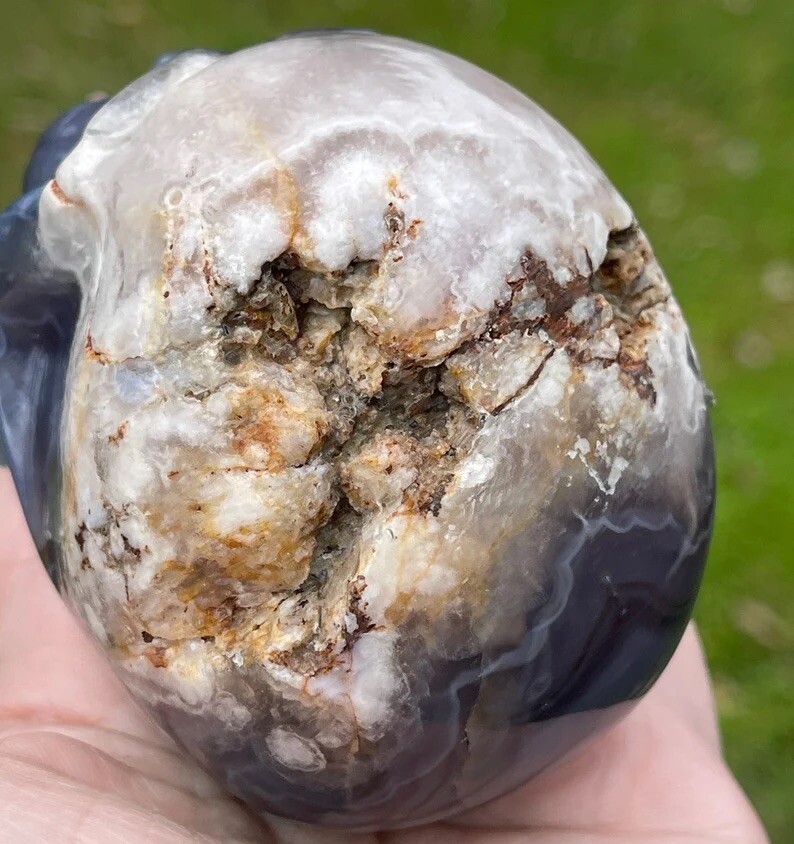 Natural Black Flower Agate W/Pink Amethyst Large Crystal Skull Gothic Home Decor