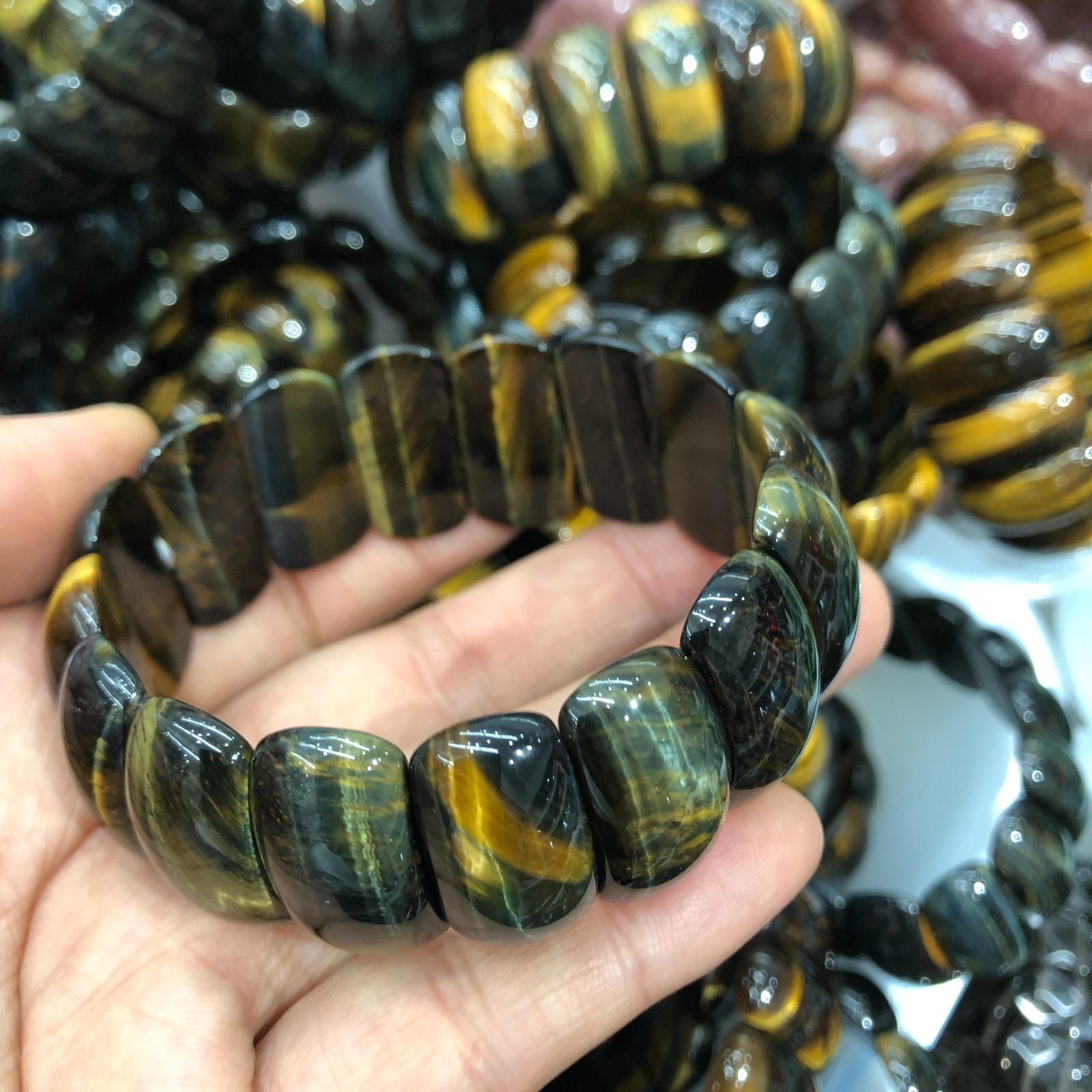 1Pcs Natural Tiger’s Eye Stone Bracelet Brown Gemstone Stretch Bracelet Handmade