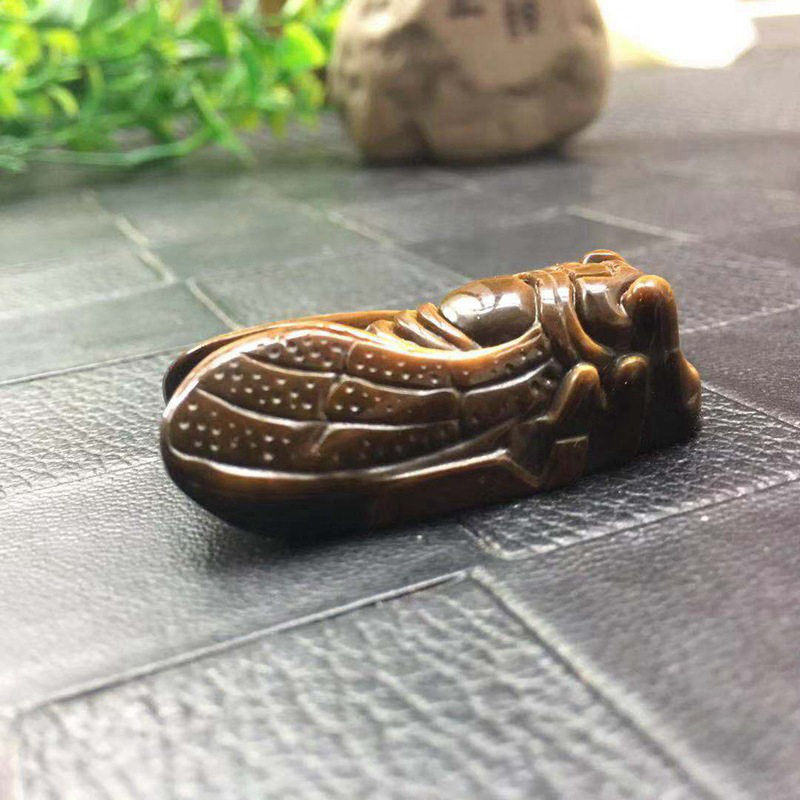 Natural Tiger’s Eye Stone Hand Carved Cicada Quartz Crystal Pendant Gift Healing