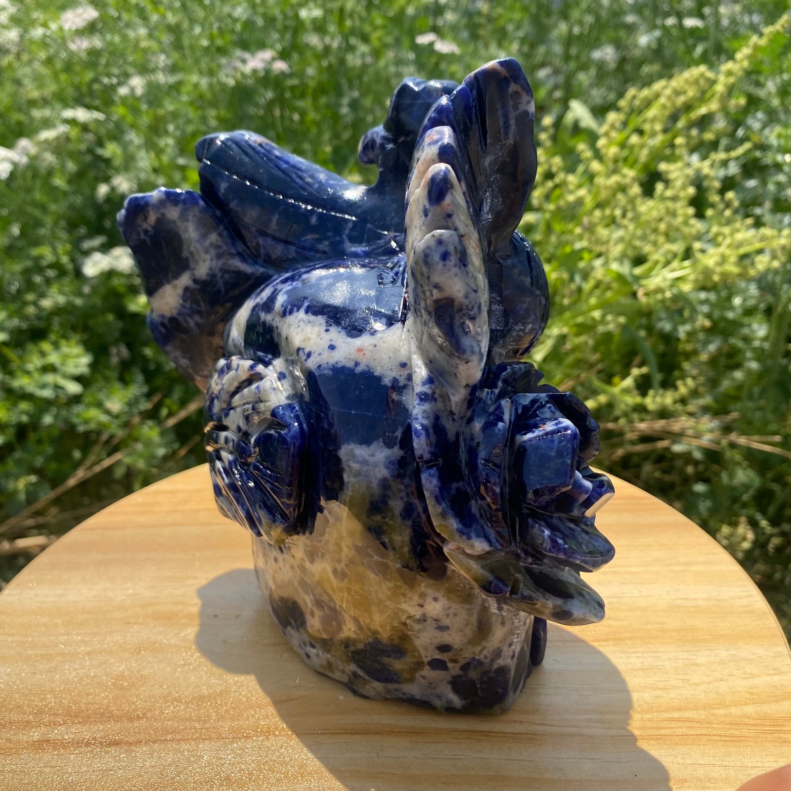 4.62LB Natural Blue Vein Stone Phoenix Carving, Home Decoration