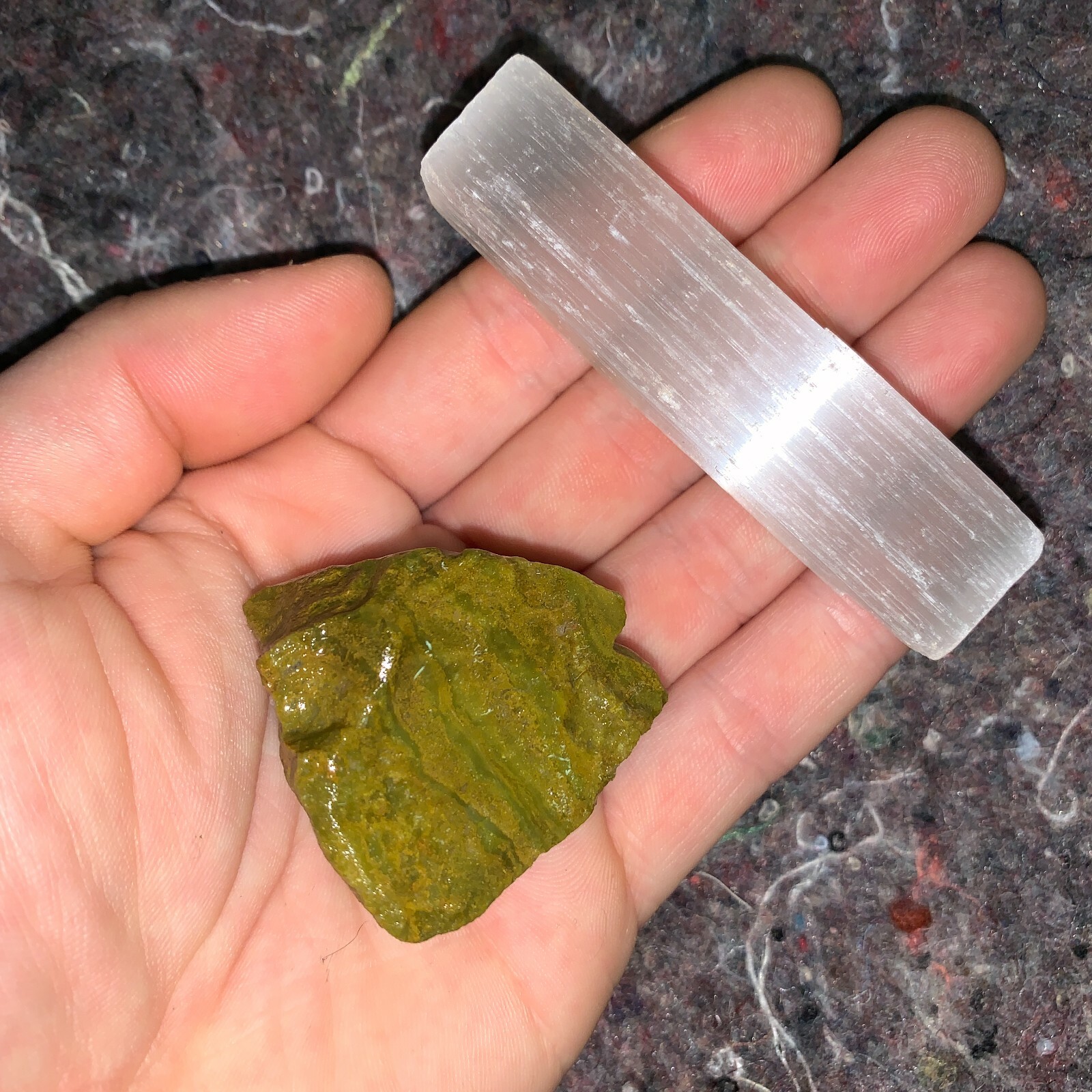 One (1) Charged Green Opal Rough Gemstone + A FREE Selenite Charging Stick