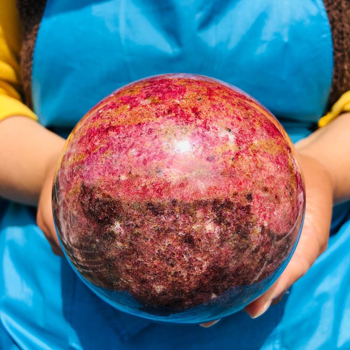 5.65 LB Natural Rhodonite Crystal Sphere Pink Black Healing Gem Stone 4781