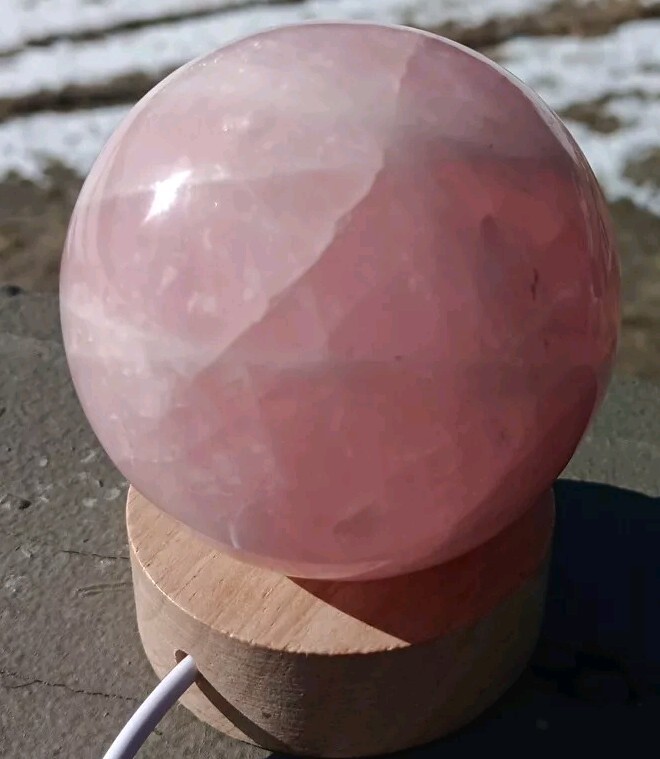 Polished Rose Quartz Crystal Ball Lamp 1 1/4lbs Sphere W LED Stand Large Vivid
