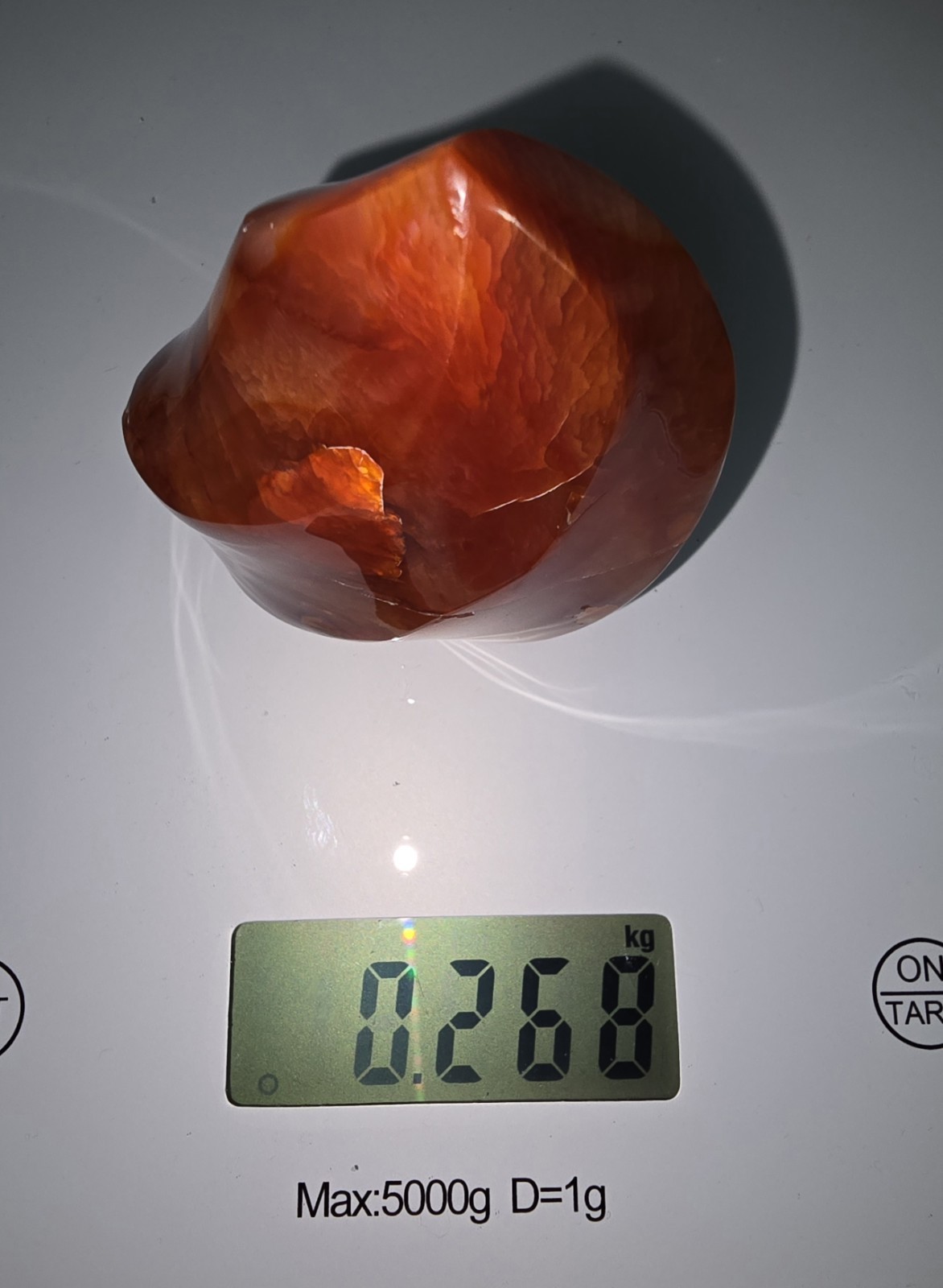 Polished Red Carnelian Flame Display Specimen, 268g, 4.5 Inches Not Damaged