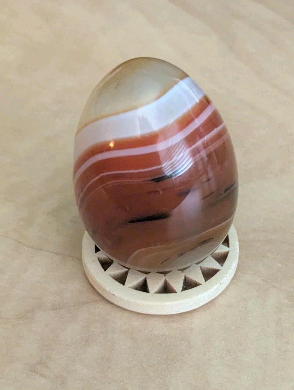 Banded Agate Polished Egg 2″ Natural Striped Stone w/ Stand Desk Display