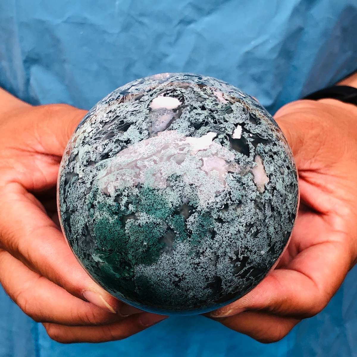 3pcs 4.46LB Natural Water Grass Agate Ball Quartz Crystal Ball Healing 2116