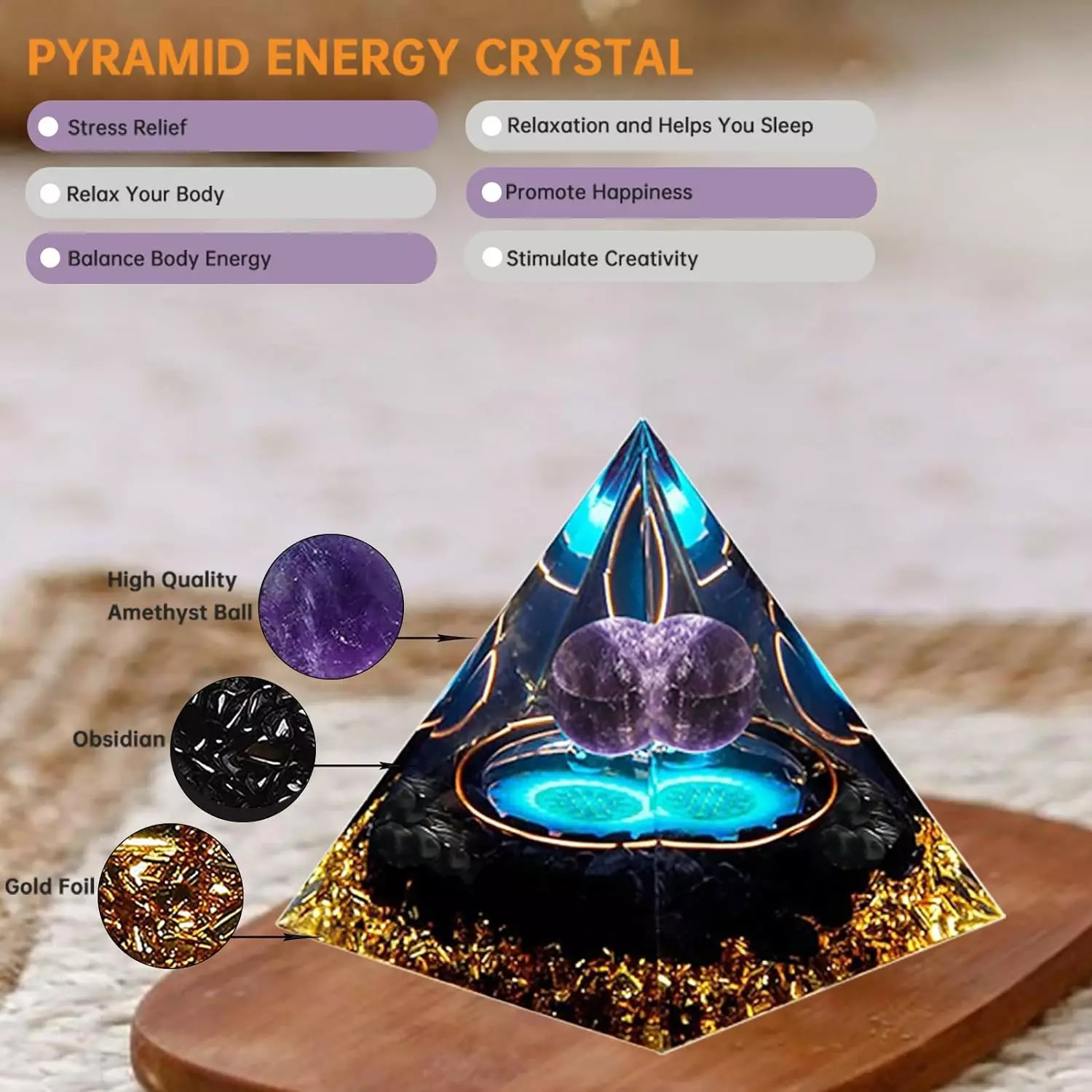 Orgonite Pyramid Ball Chakra Energy Quartz Crystal Healing Reiki Lucky Stone USA