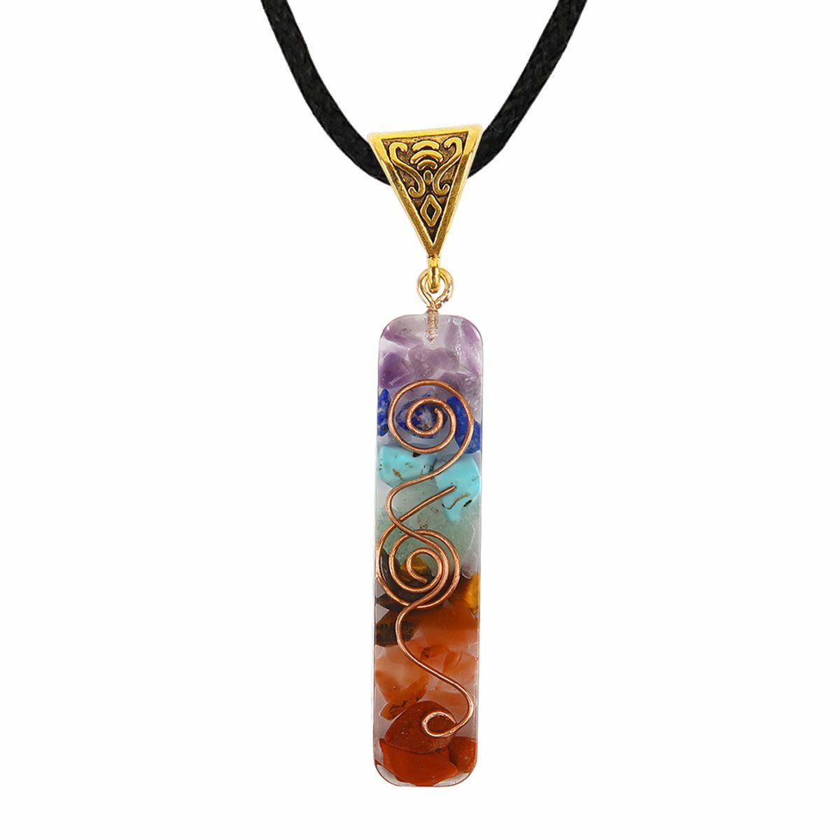 7 Chakra Gemstone Orgone Energy Generator Pendant Copper Coil Orgonite Necklace