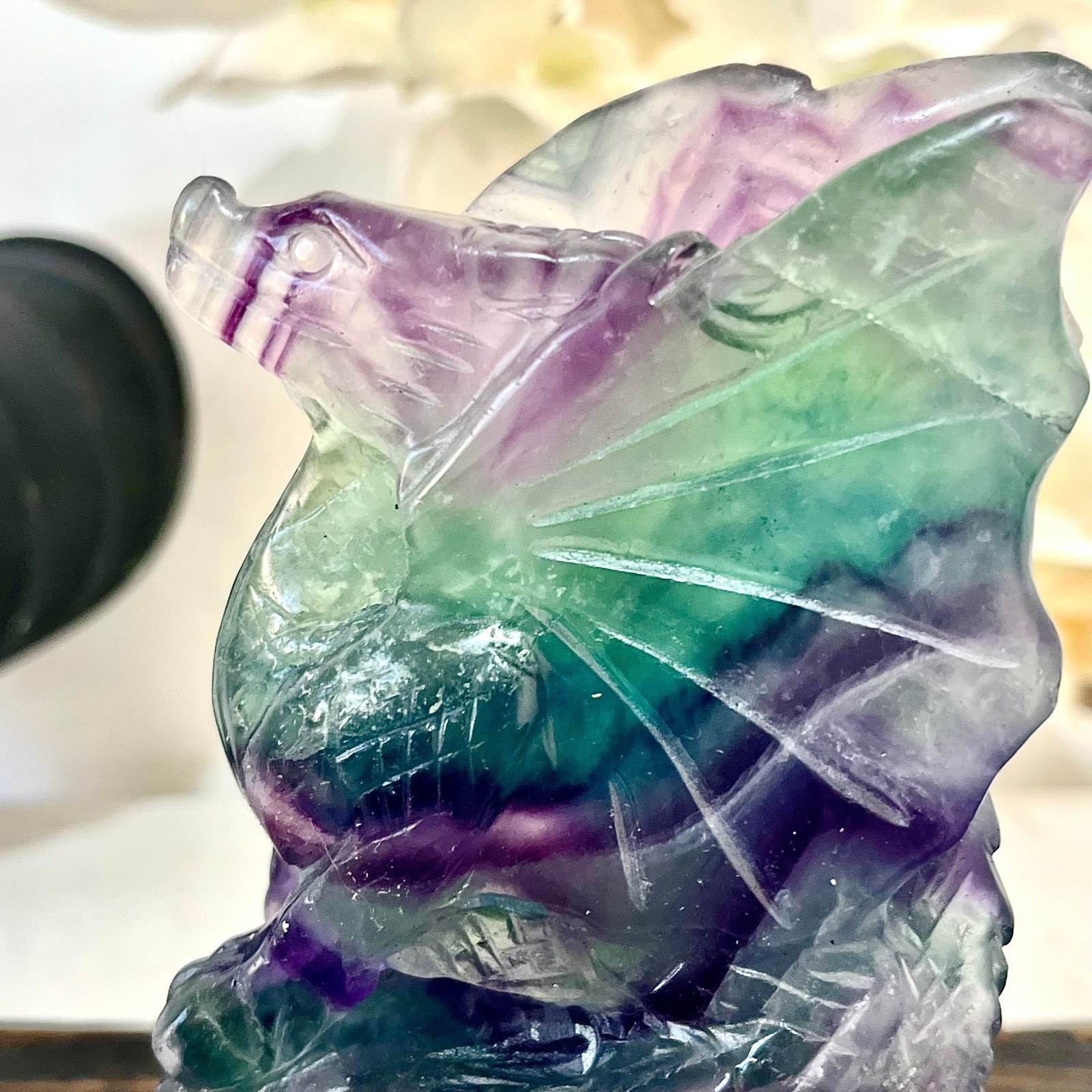 2.09LB Natural fluorite quartz products, hand carved and polished spiritual orna