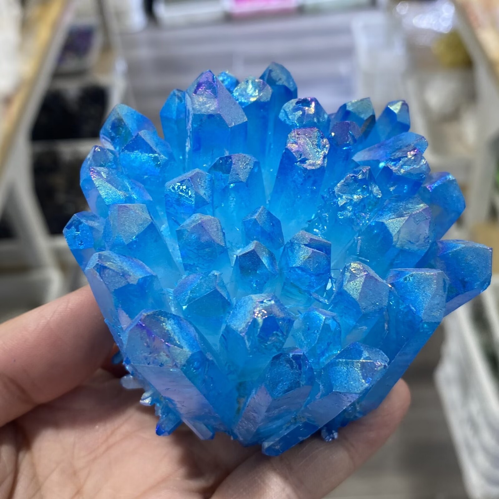 Electroplate blue Quartz Crystal Cluster Mineral Specimen Healing 300g+ 1pc