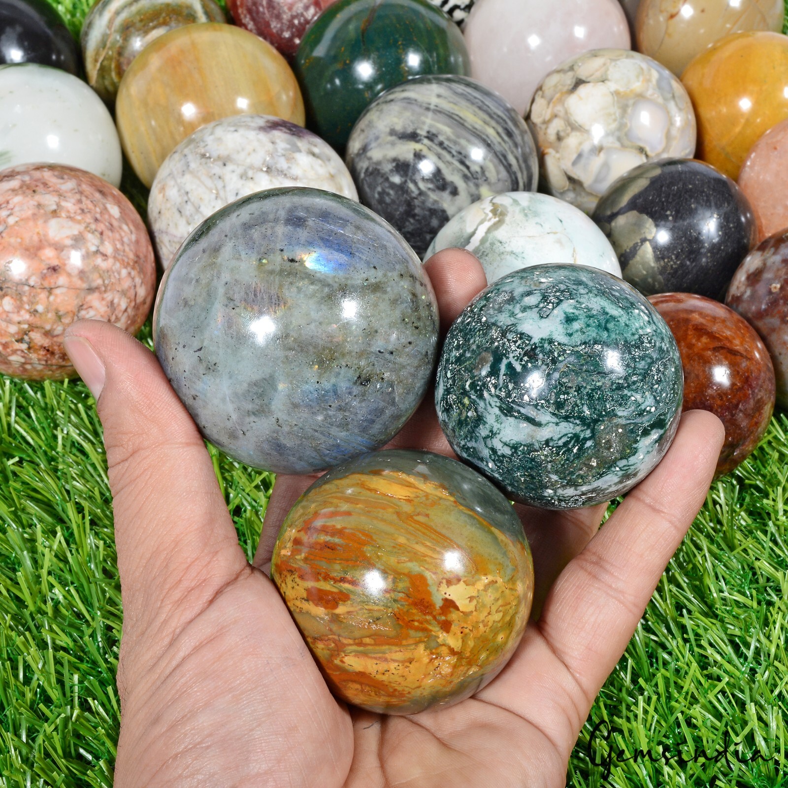 6.4 Kg/24 Pcs Natural Untreated Bi Color Multi Gems Huge Sphere Wholesale Lot