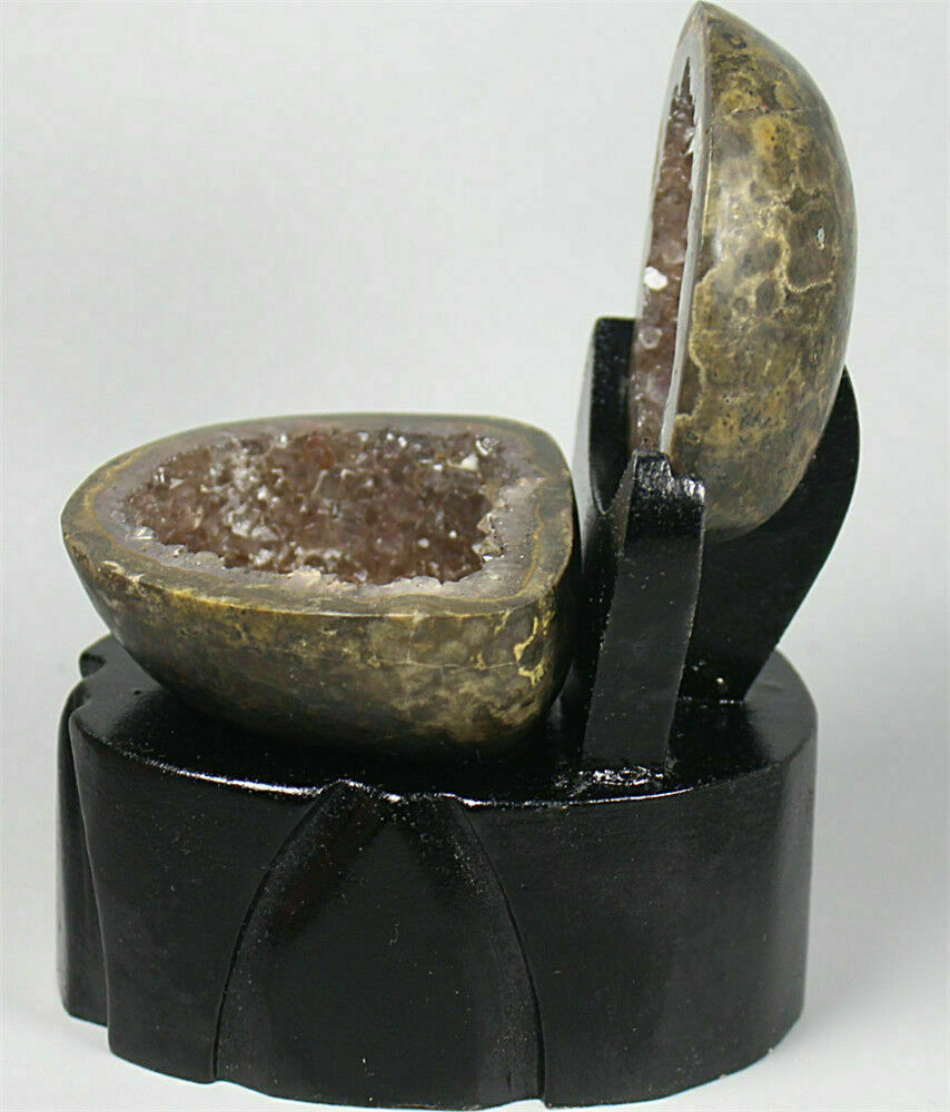 A Pair ! Natural Agate Geode Quartz Crystal Cluster Point Specimen / Stand 266g