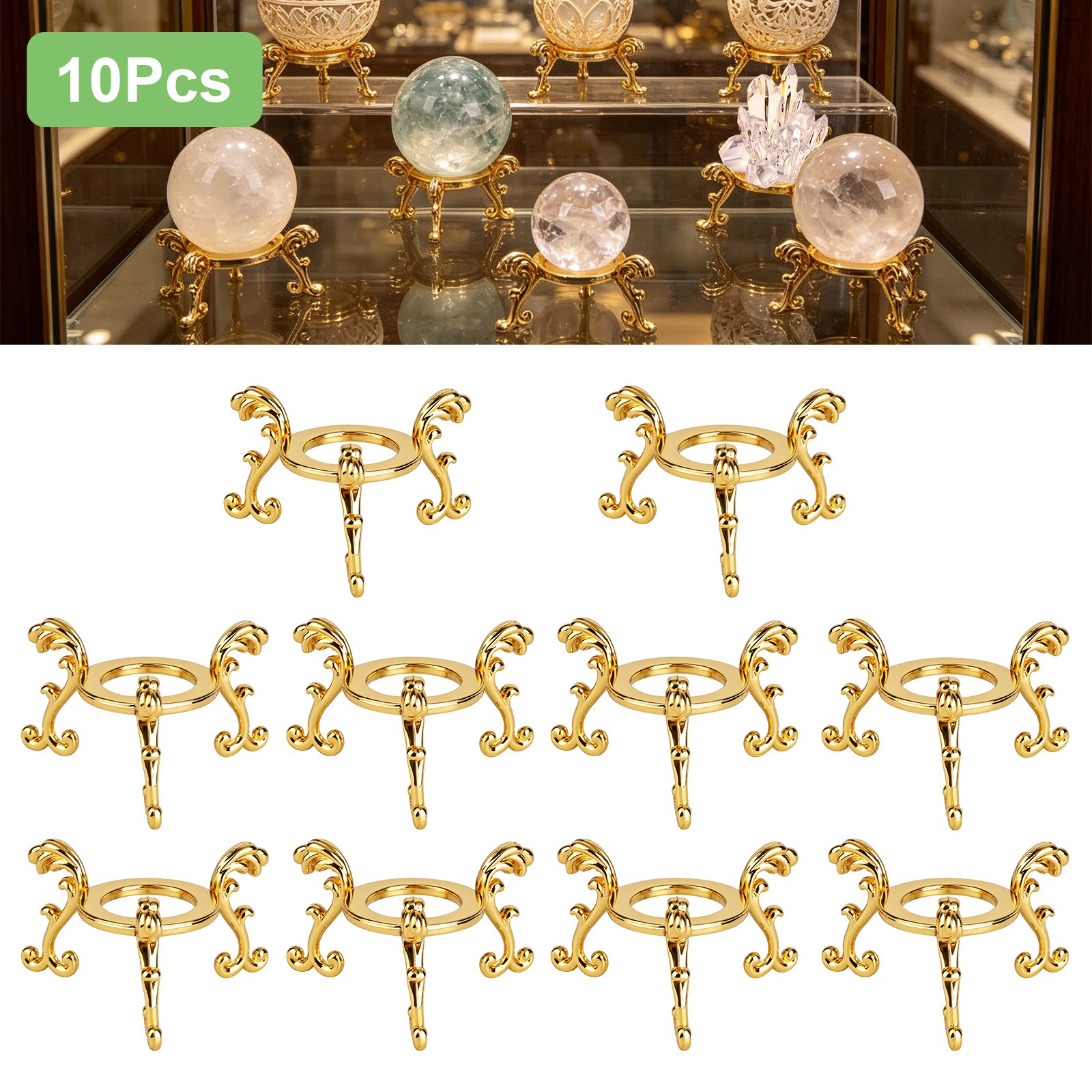 10Pcs Gold Crystal Ball Display Stands for Spheres Eggs Minerals Gemstone Holder