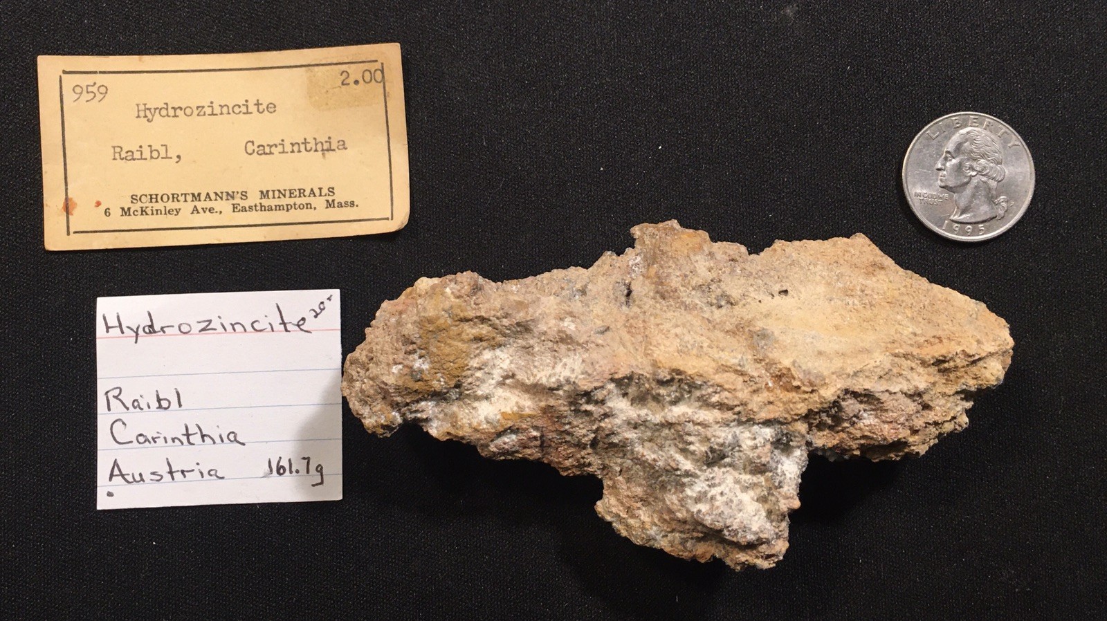 Hydrozincite, Raibl, Carinthia, Austria. Sportmann’s Minerals Label mid 20th cen
