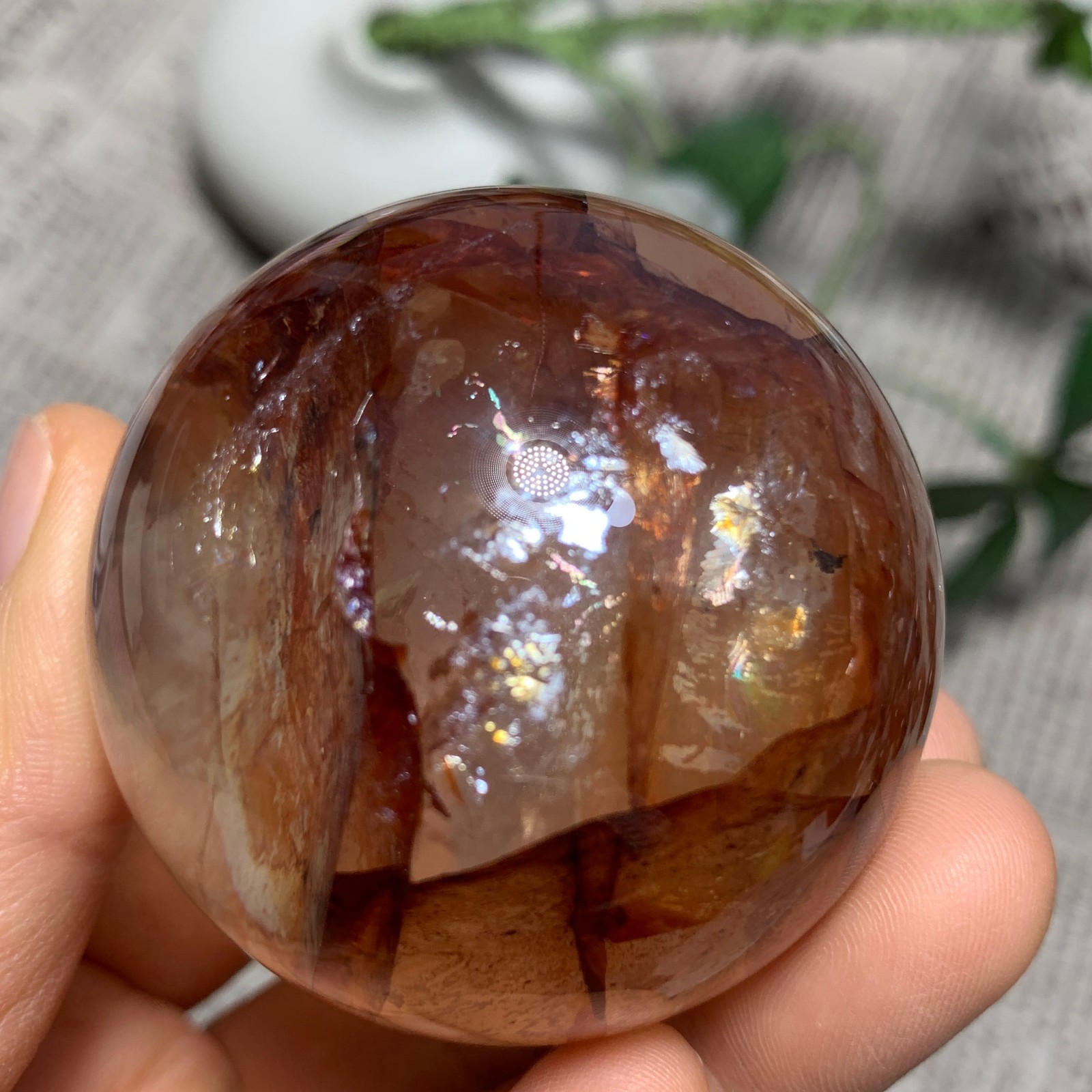 216G Natural Red Gum Flower Ball Crystal Sphere Specimen Energy Healing Reiki