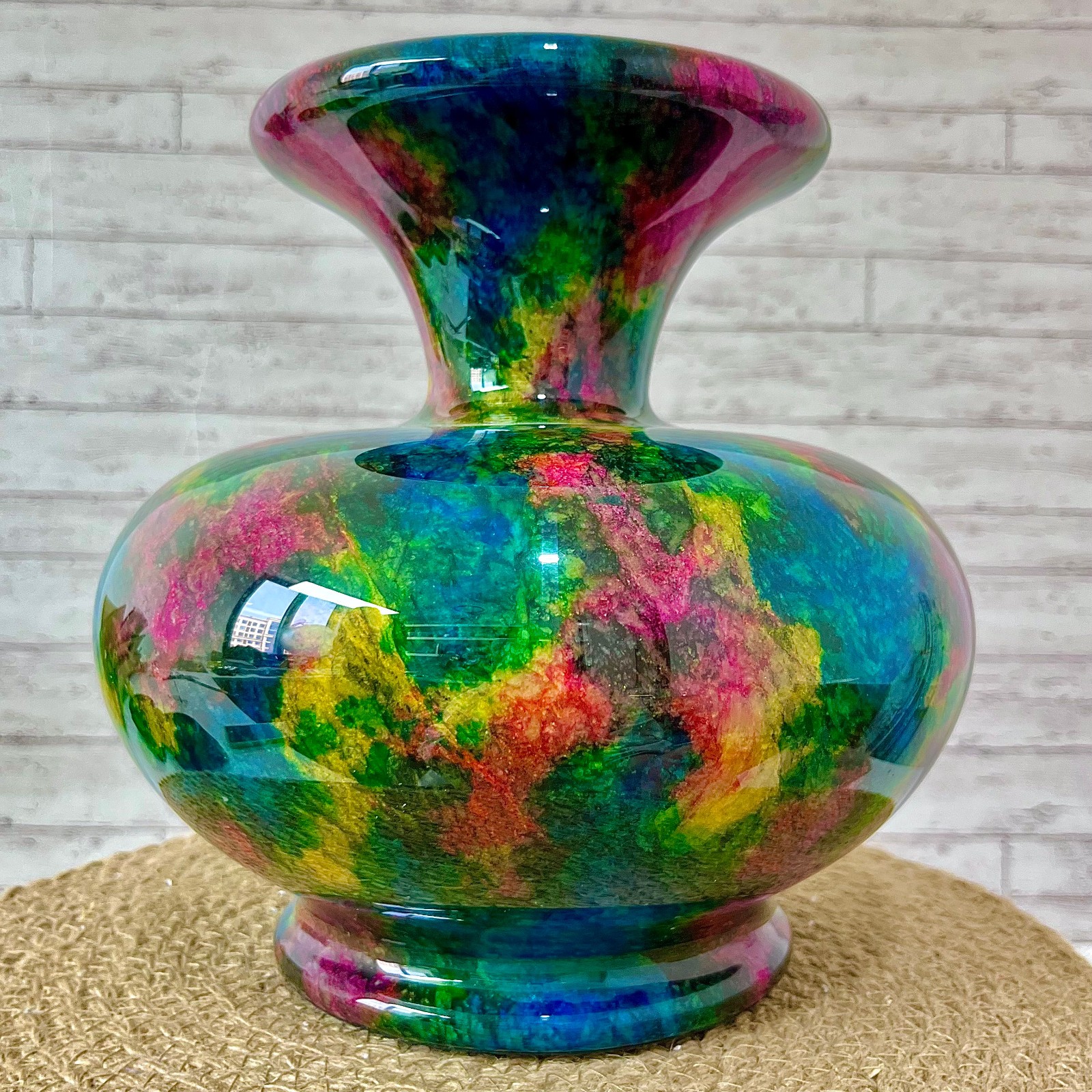 Taiwan Seven Colours Natural Jade Stone Flower Vase Bottle Jar Pot 10.6 lb
