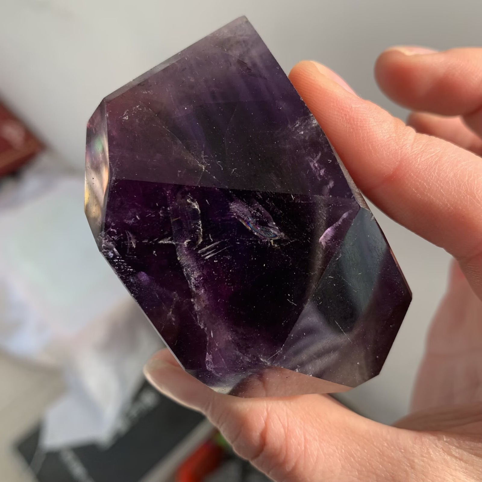 157g Faceted Amethyst Freeform Geometric Crystal Hand-Cut Stone Spiritual Decor