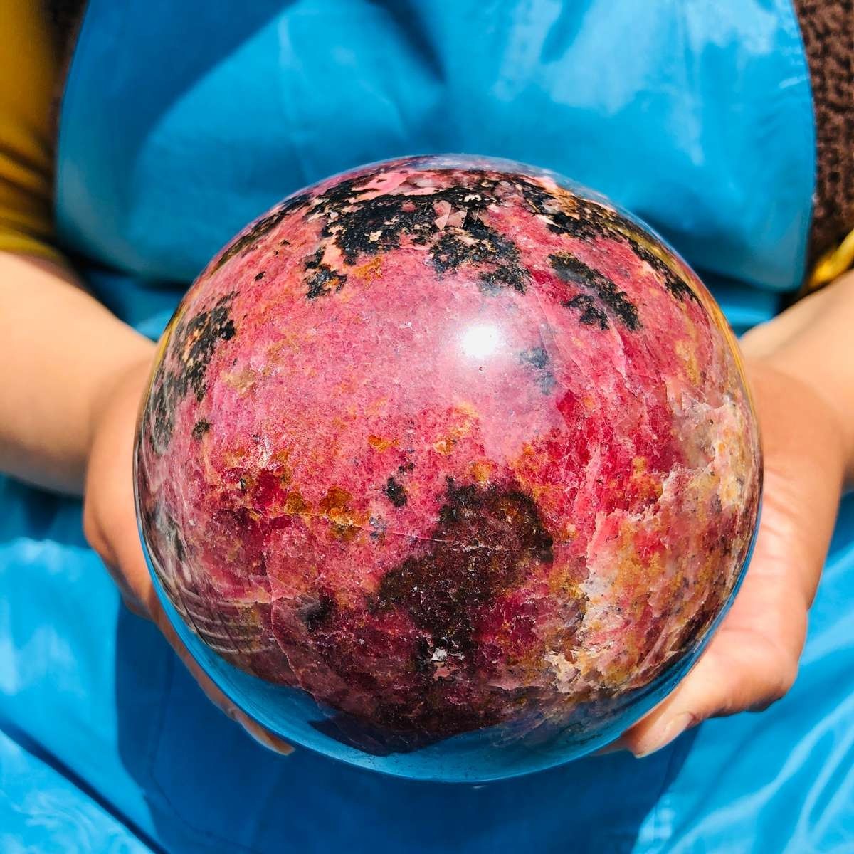 6.35LB Natural Rhodonite Crystal Sphere Pink Black Healing Gem Stone 4800