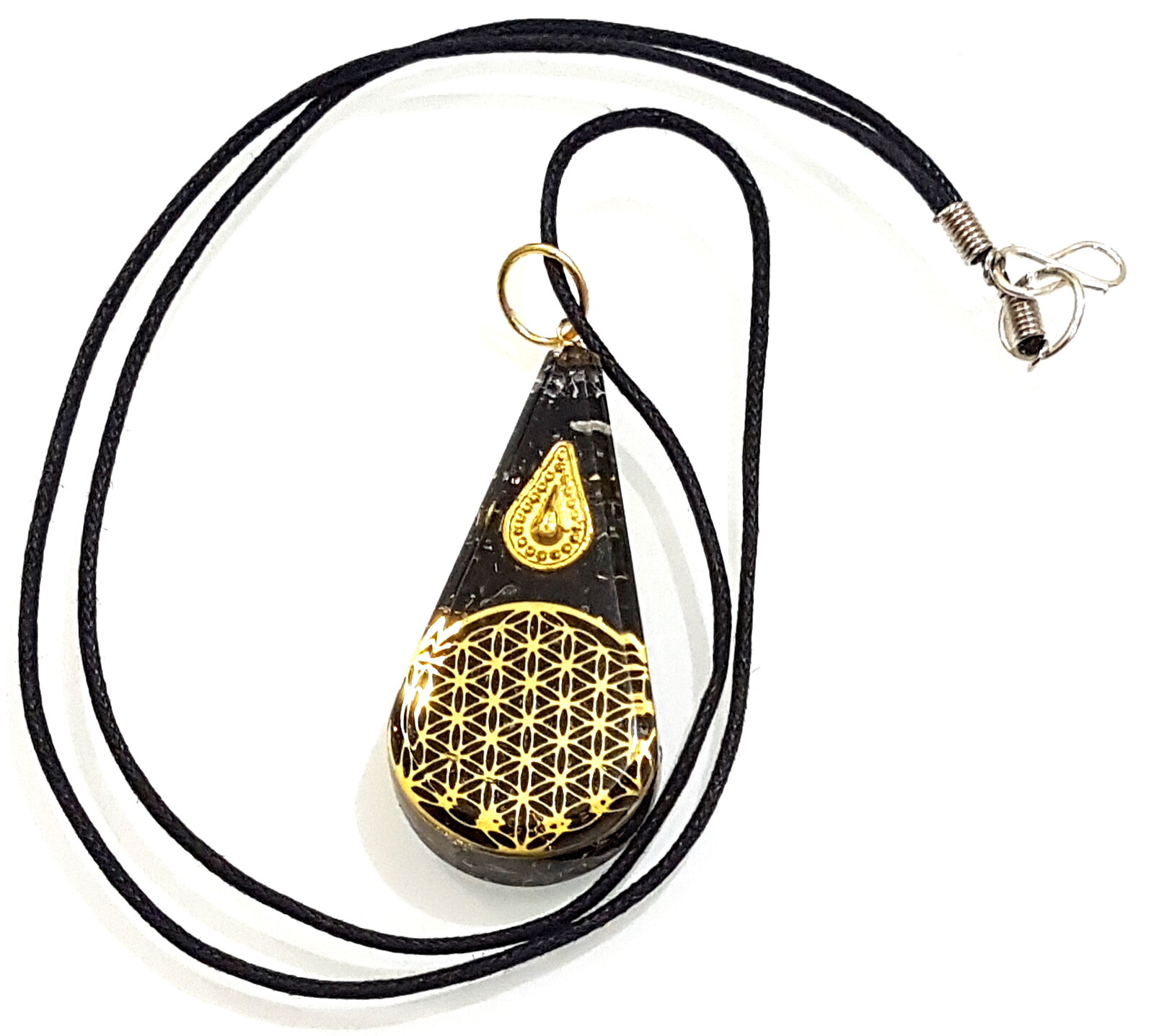 Flower of Life Sacred Geometry Black Tourmaline Orgone Pendant EMF Protection