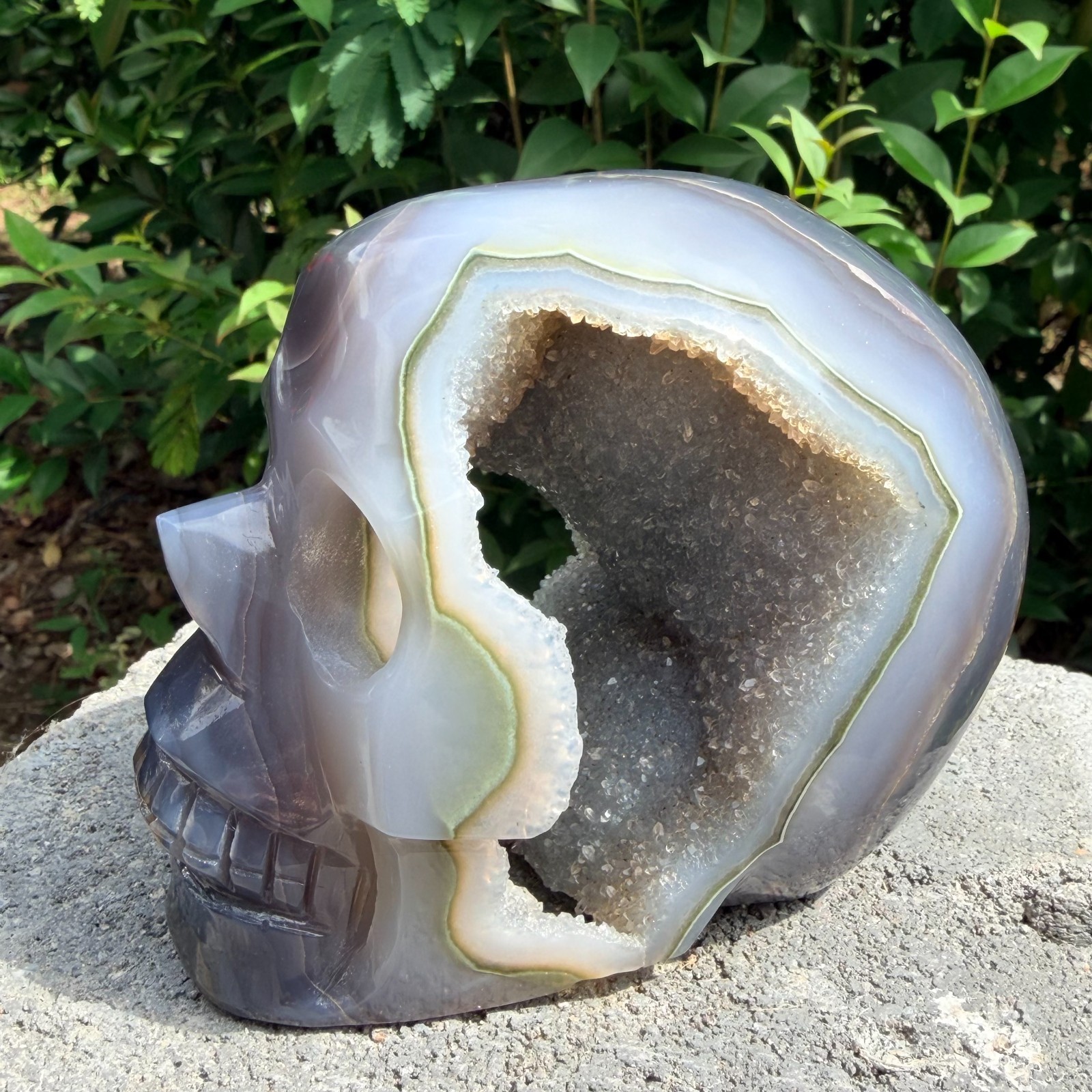 2.87lb Amethyst agate crystal cave skull, Rare hand carved skull specimen
