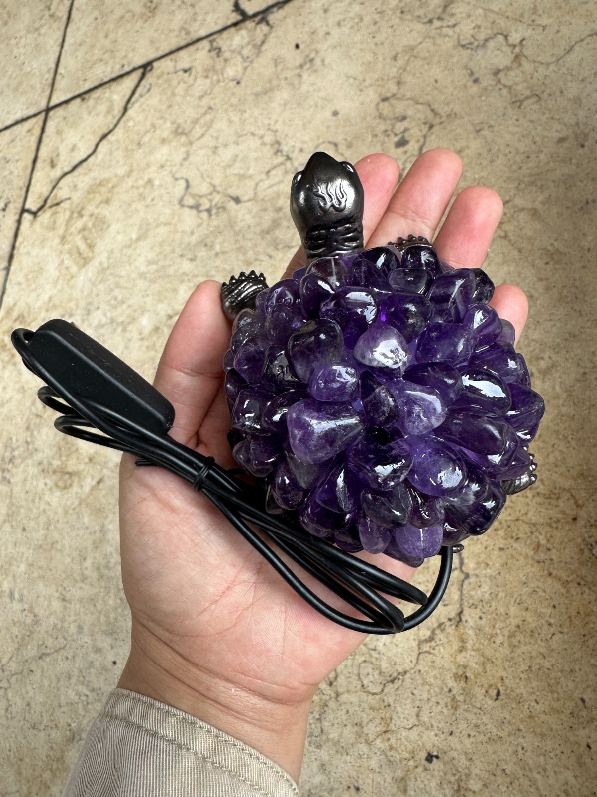 Natural amethyst Crushed stone Turtle Quartz Crystal USB Night lamp 1PC