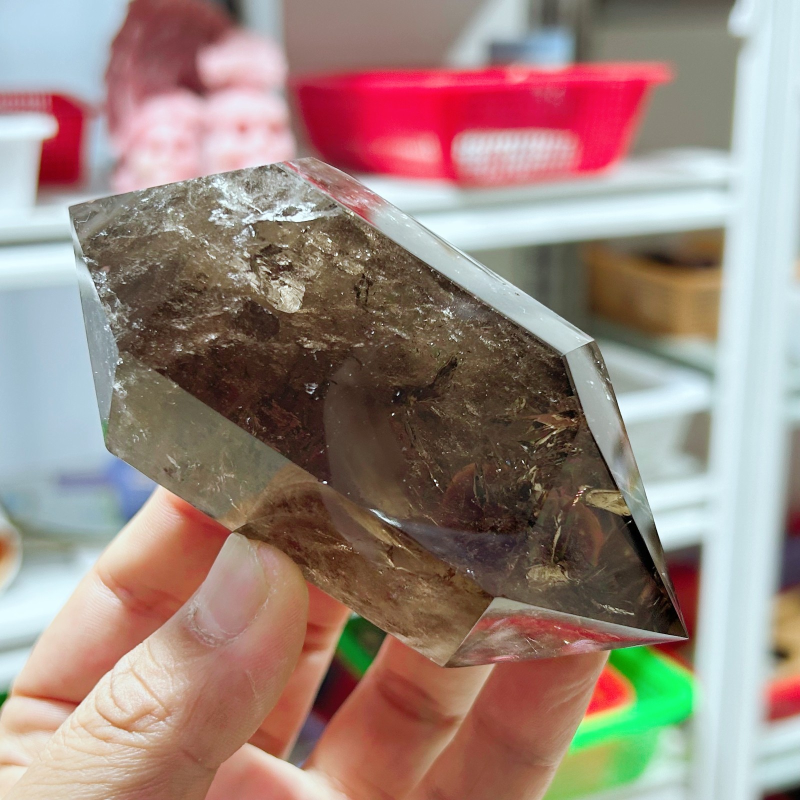 0.77LB Natural Smoky Quartz Obelisk Crystal Double Point Healing G7725