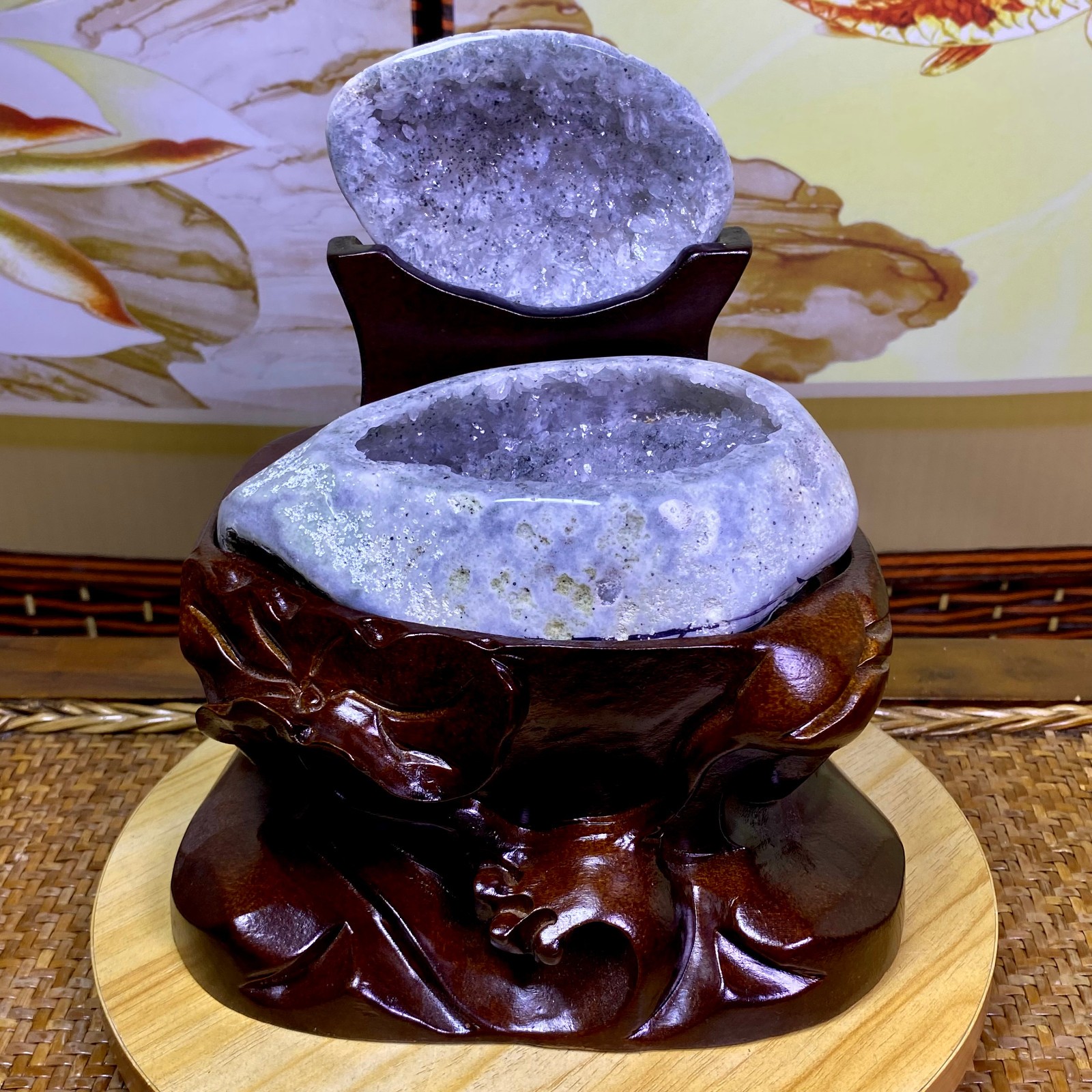 5.15LB Natural Amethyst Geode Quartz Crystal Cornucopia Mineral Specimen +Stand
