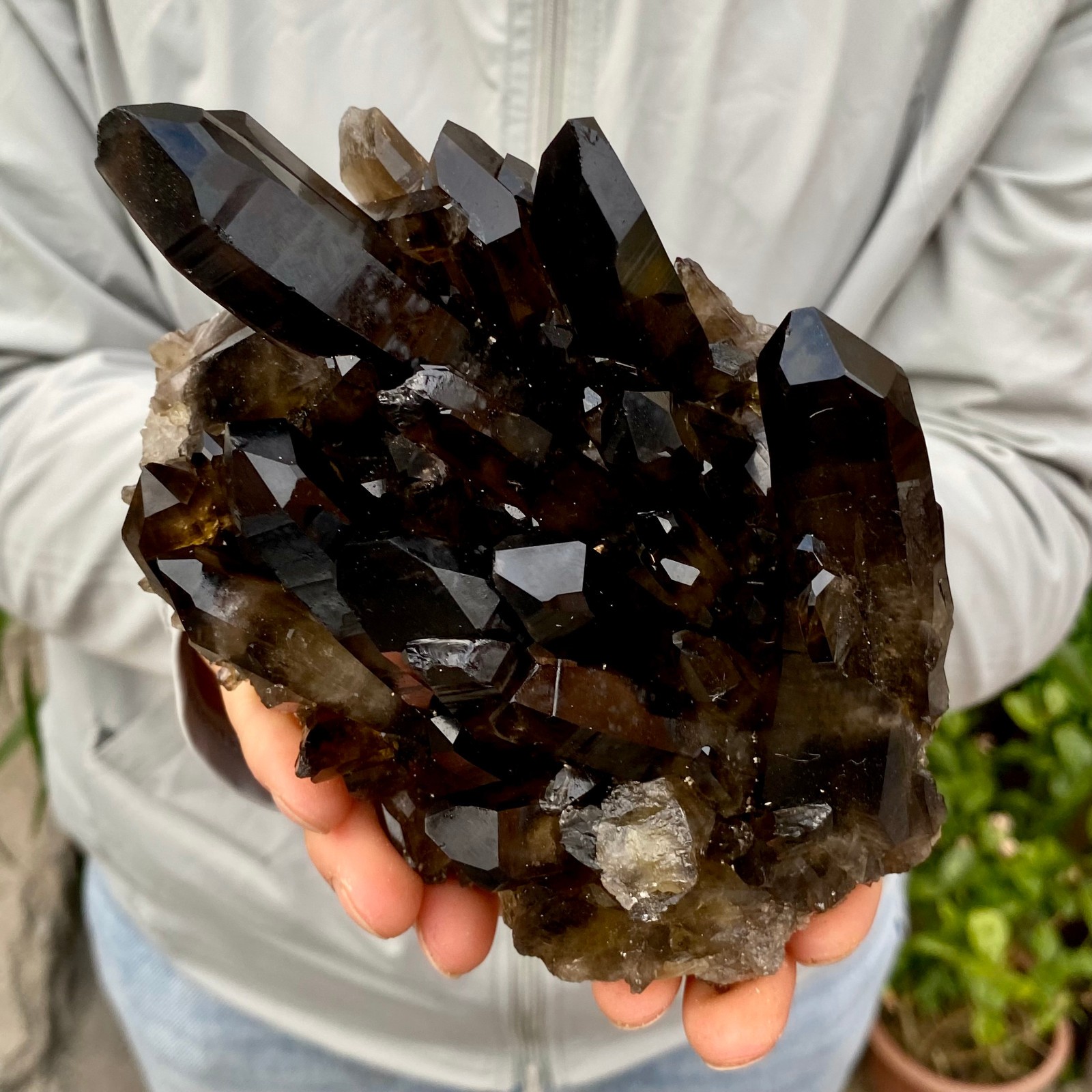2.07LB Natural Smoky Black Quartz Cluster Crystal Specimen Healing