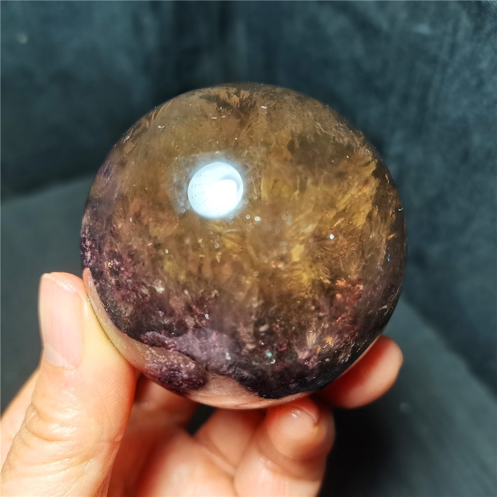 TOP 368g 60mm Natural Colorful Super Seven Fluorite Sphere Ball Healing WD2119