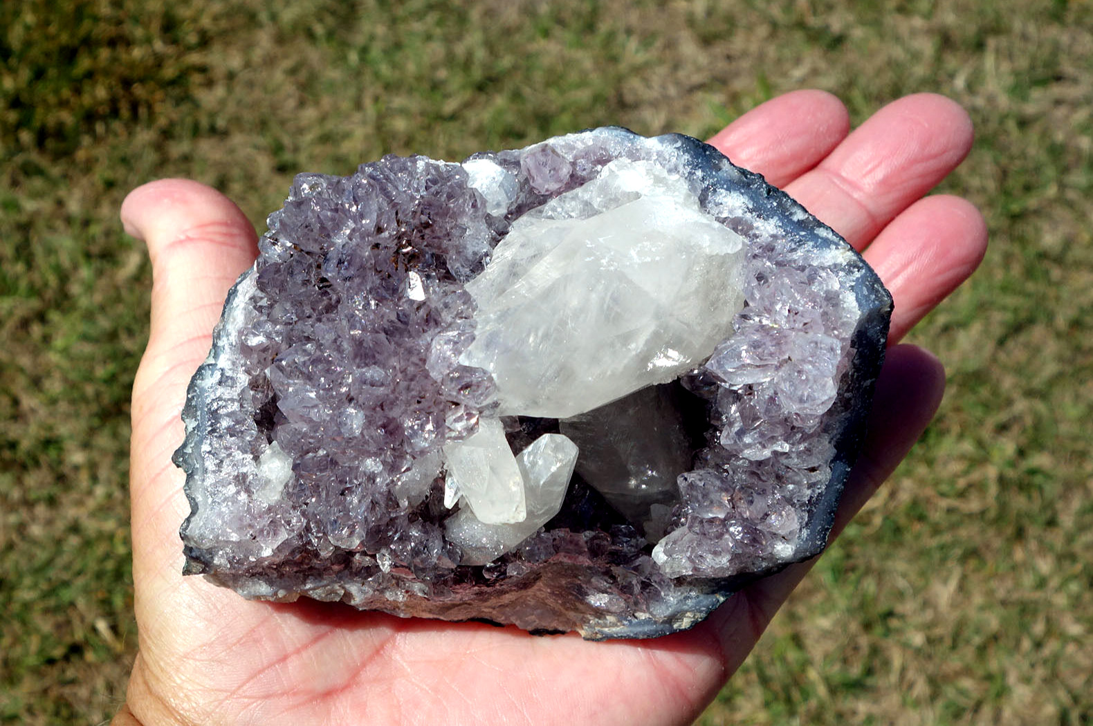 White DOGTOOTH Calcite in AMETHYST Crystal Point Stalactite Quartz Cluster