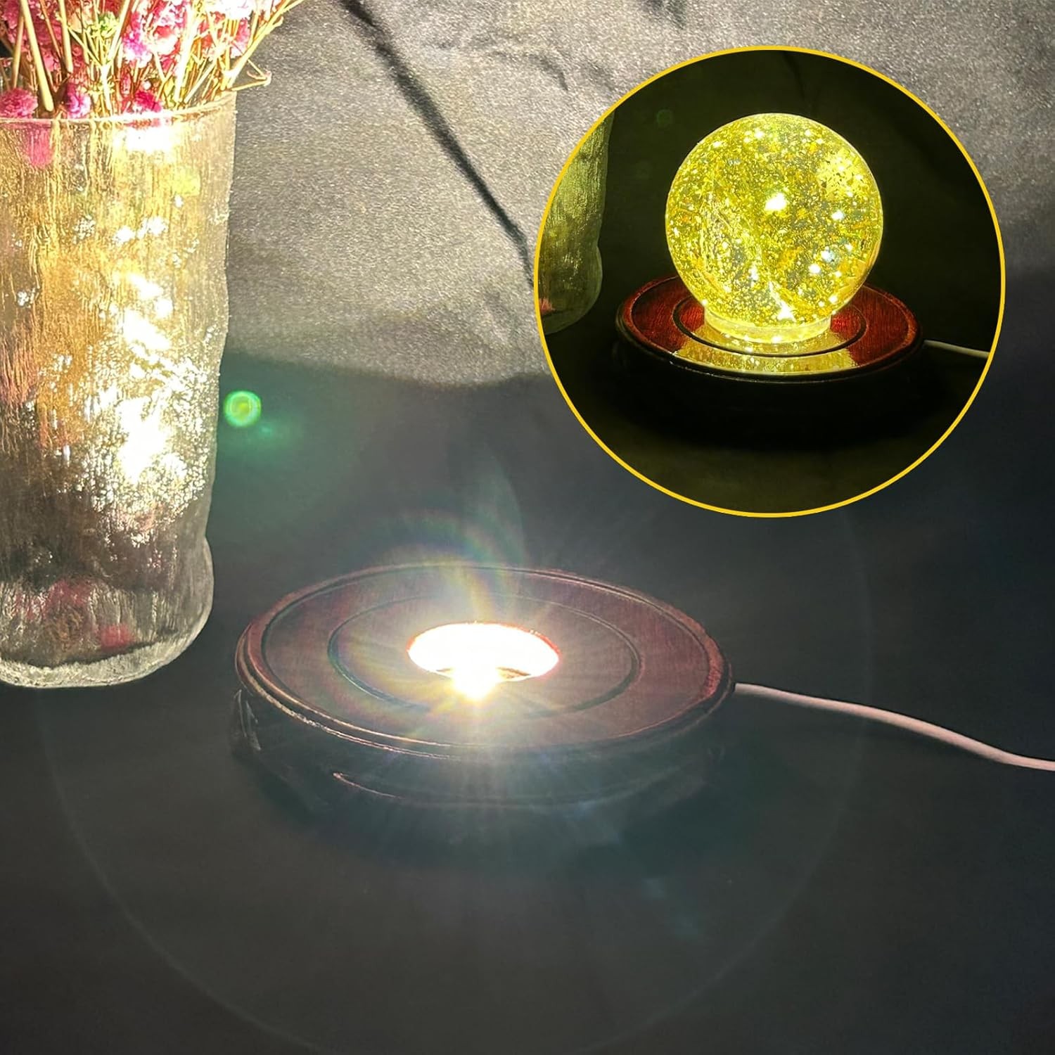 4.5″ Root Carving Wooden LED Display Base for Crystal Figurines Glass Resin Art