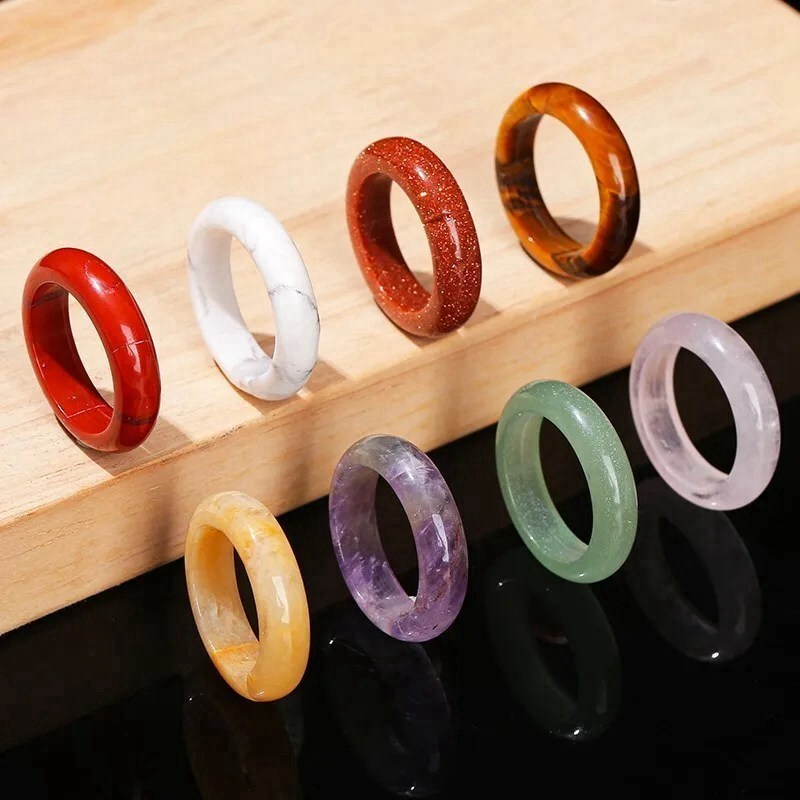 Natural Quartz Crystal Agate Gemstone Ring Round Statement Ring Polished Healing